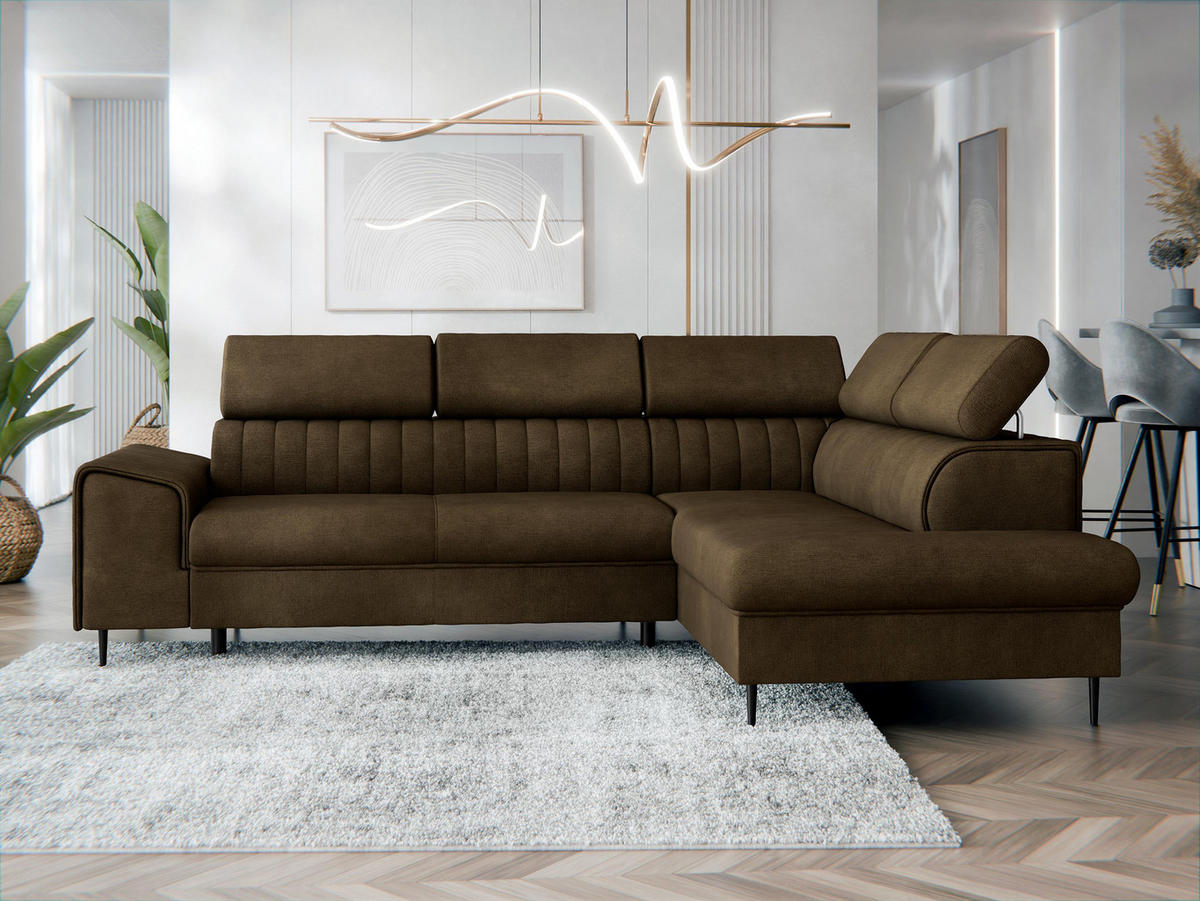 ECKSOFA Kadurin, Seite: Rechts - Dunkelbraun/Schwarz, Holz/Kunststoff (276/206cm) - MIRJAN24