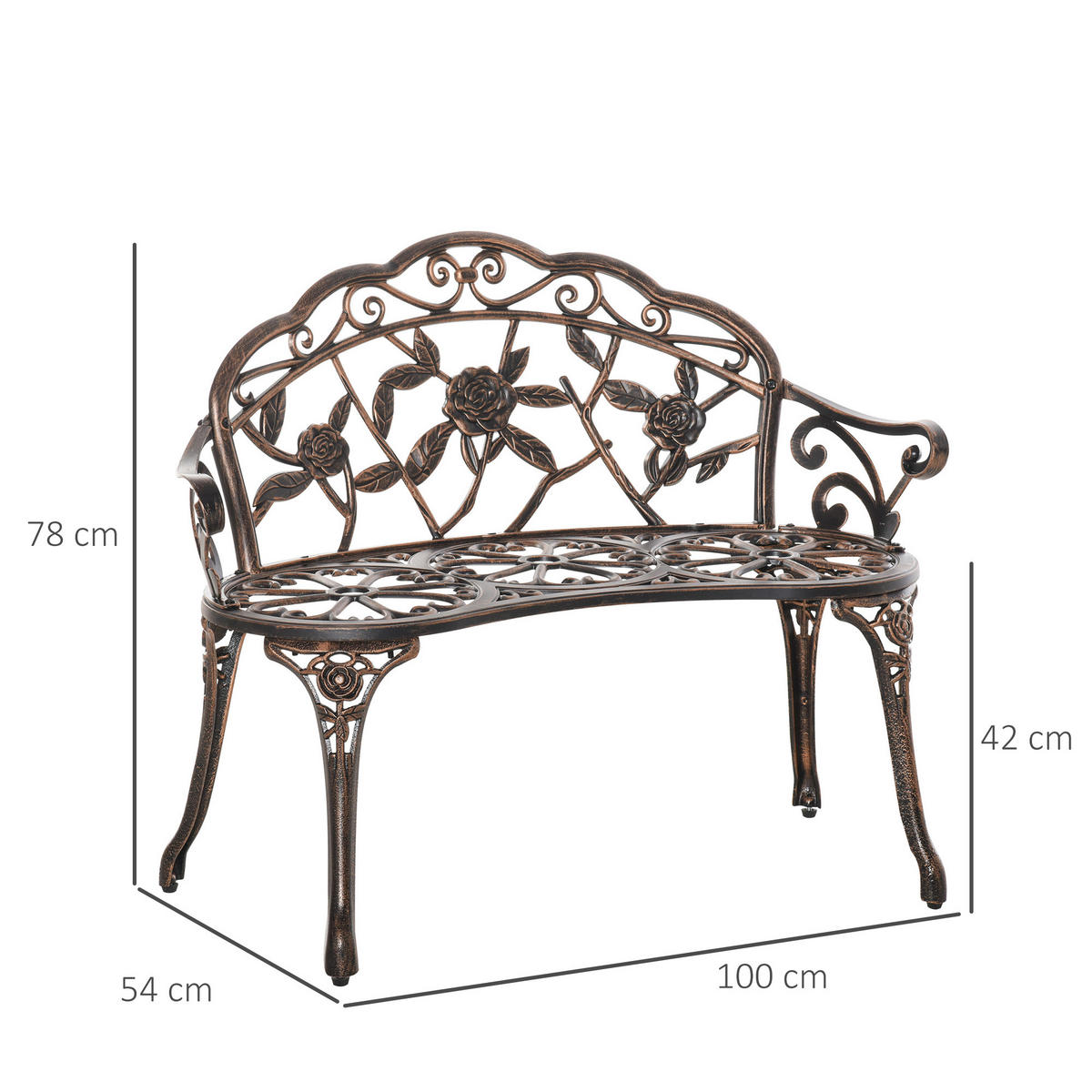 GARTENBANK 2-Sitzer DE-08358 Retro Stil mit Blumenmuster Bronze - Bronzefarben, Metall (100/78/54cm) - ComfortXL