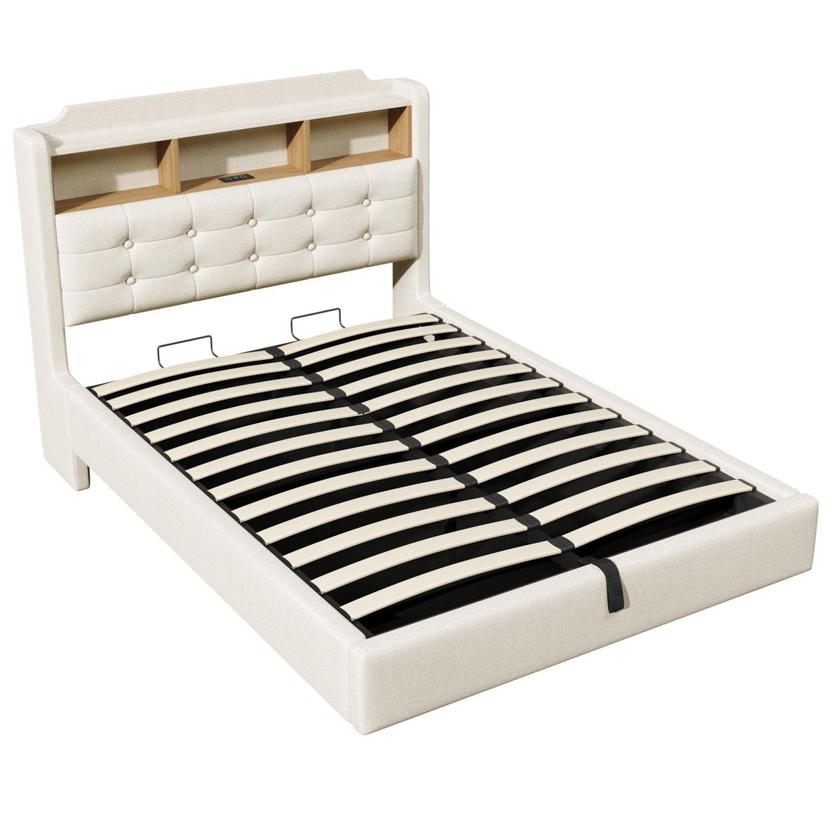 POLSTERBETT 140/200 cm mit LED-Beleuchtung und Bettkasten in Beige - Beige, Textil (140/200cm) - BEAOK