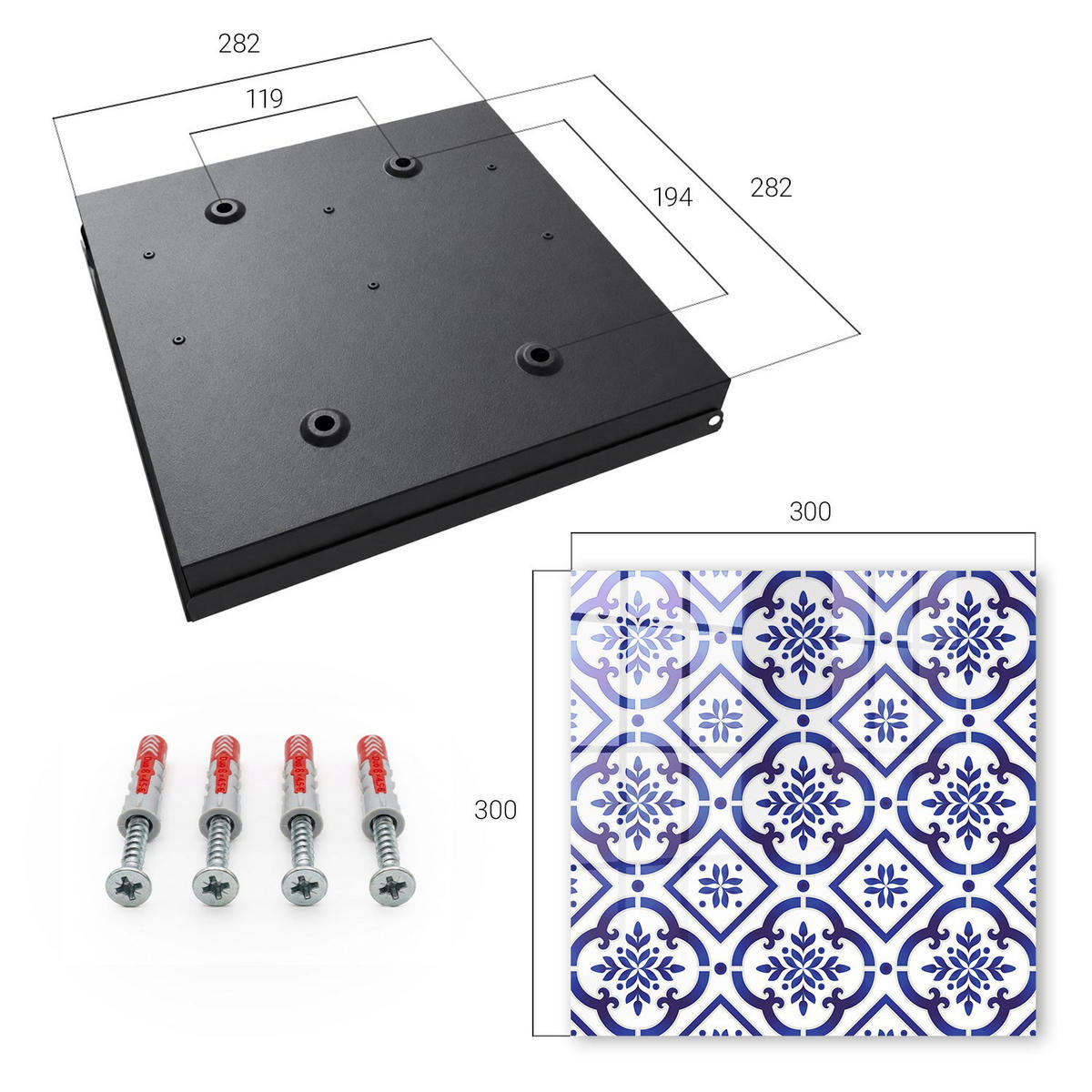 SCHLÜSSELBOX Schwarz 30x30 cm- Türöffnung nach rechts - Elegante Muster - Blau, Metall (30/30/5cm) - TULUP