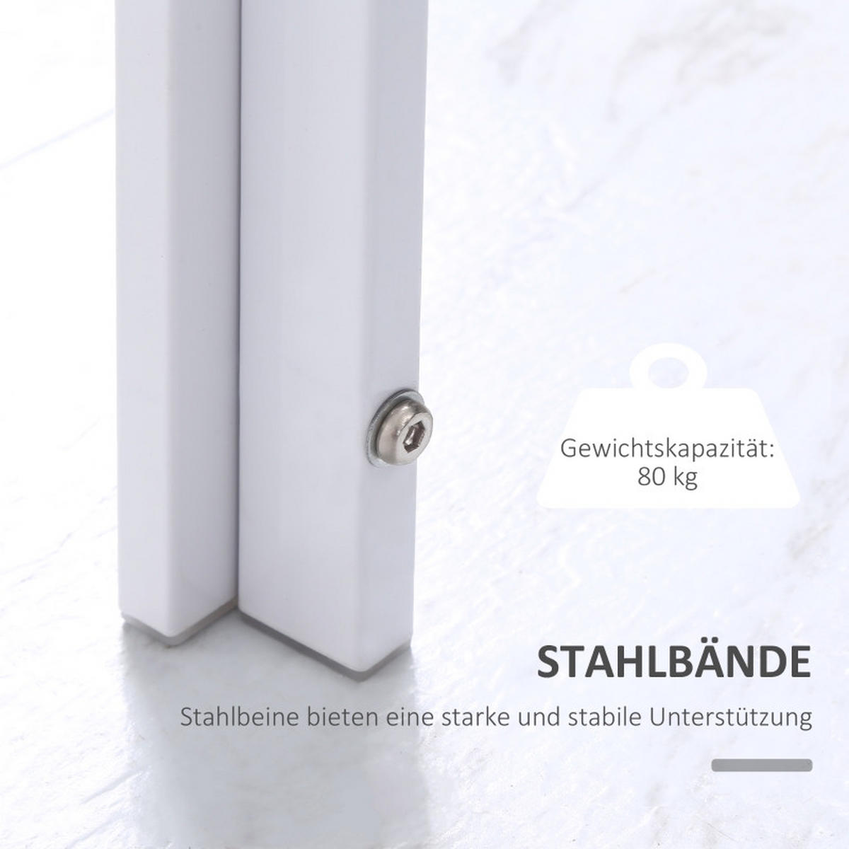 ESSTISCH aus Metall und Glas 120x60x75 cm Weiß für 4 Personen mit gehärteter Glasplatte - Weiß, Metall (120/60/75cm) - Modfu