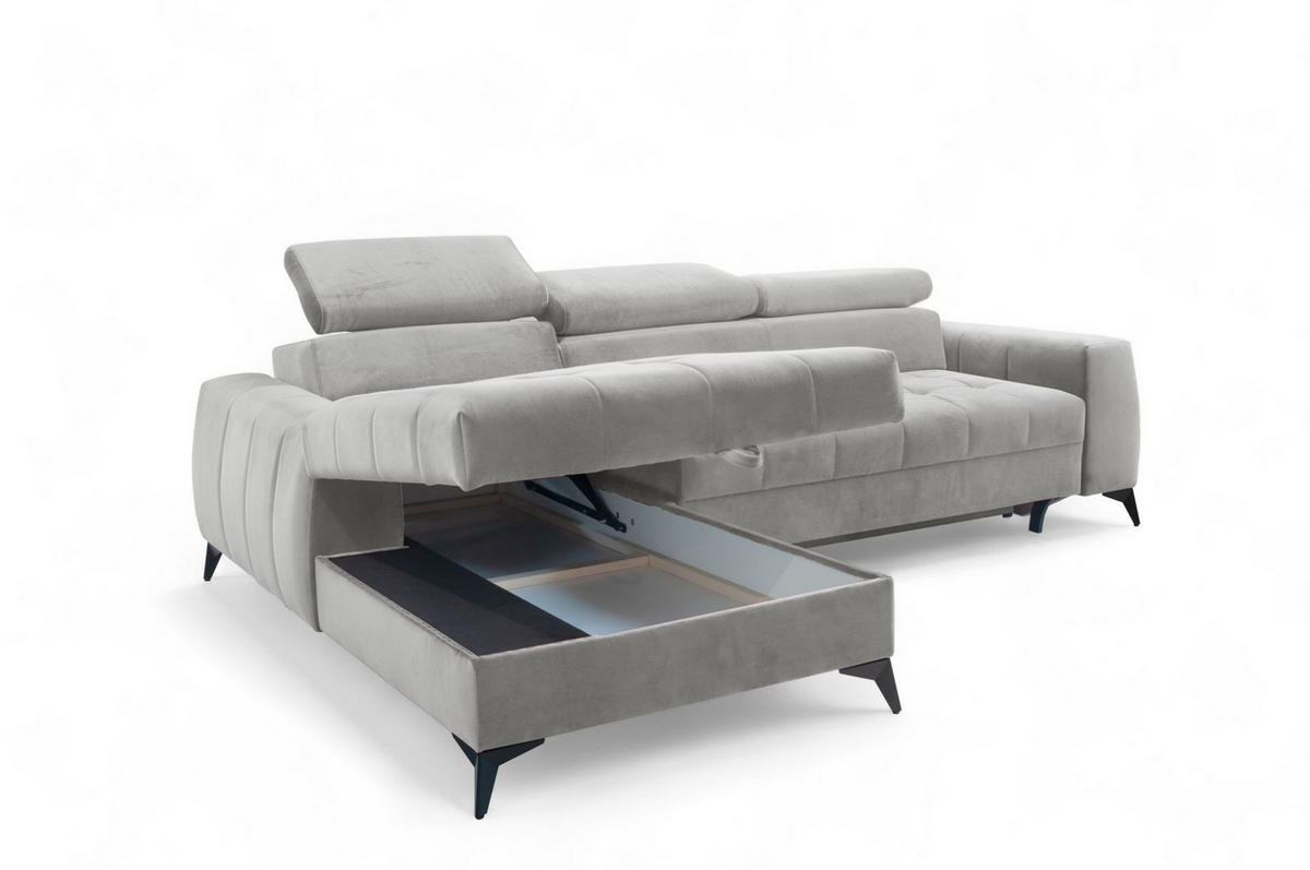 ECKSOFA Agnesa Xs In Salvador - Hellgrau, Holzwerkstoff/Textil (260/200cm) - Fun Möbel