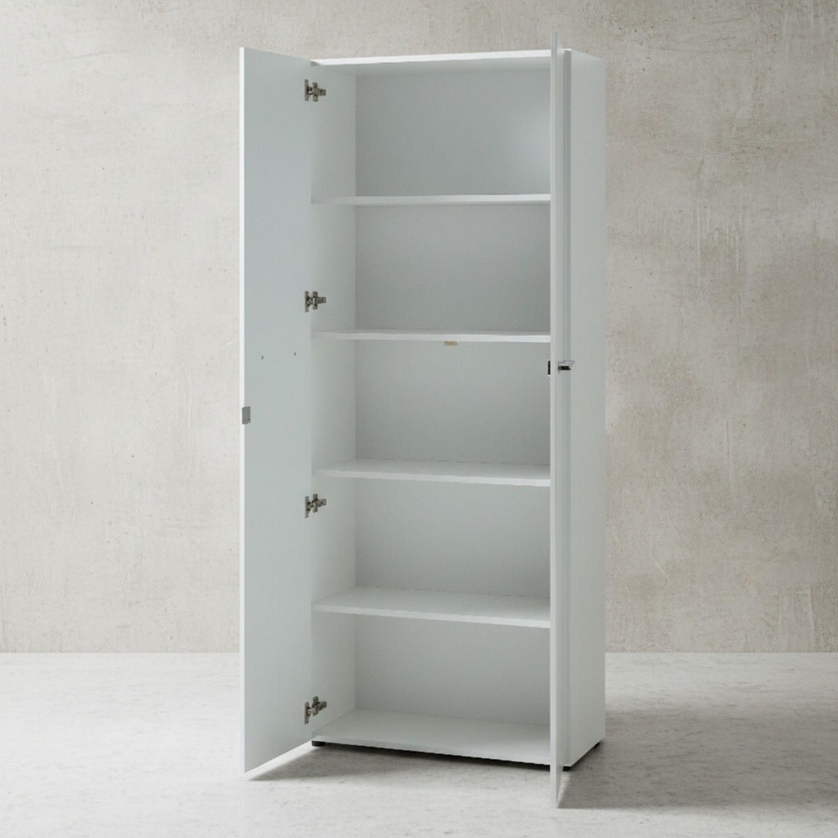 BÜRO-SET MUENCHEN 2-teilig Weiß | Schrank & Regal 5 OH | Glas Front & Abschließbar - Weiß, Holzwerkstoff/Metall (145/196/37cm) - KADIMA DESIGN