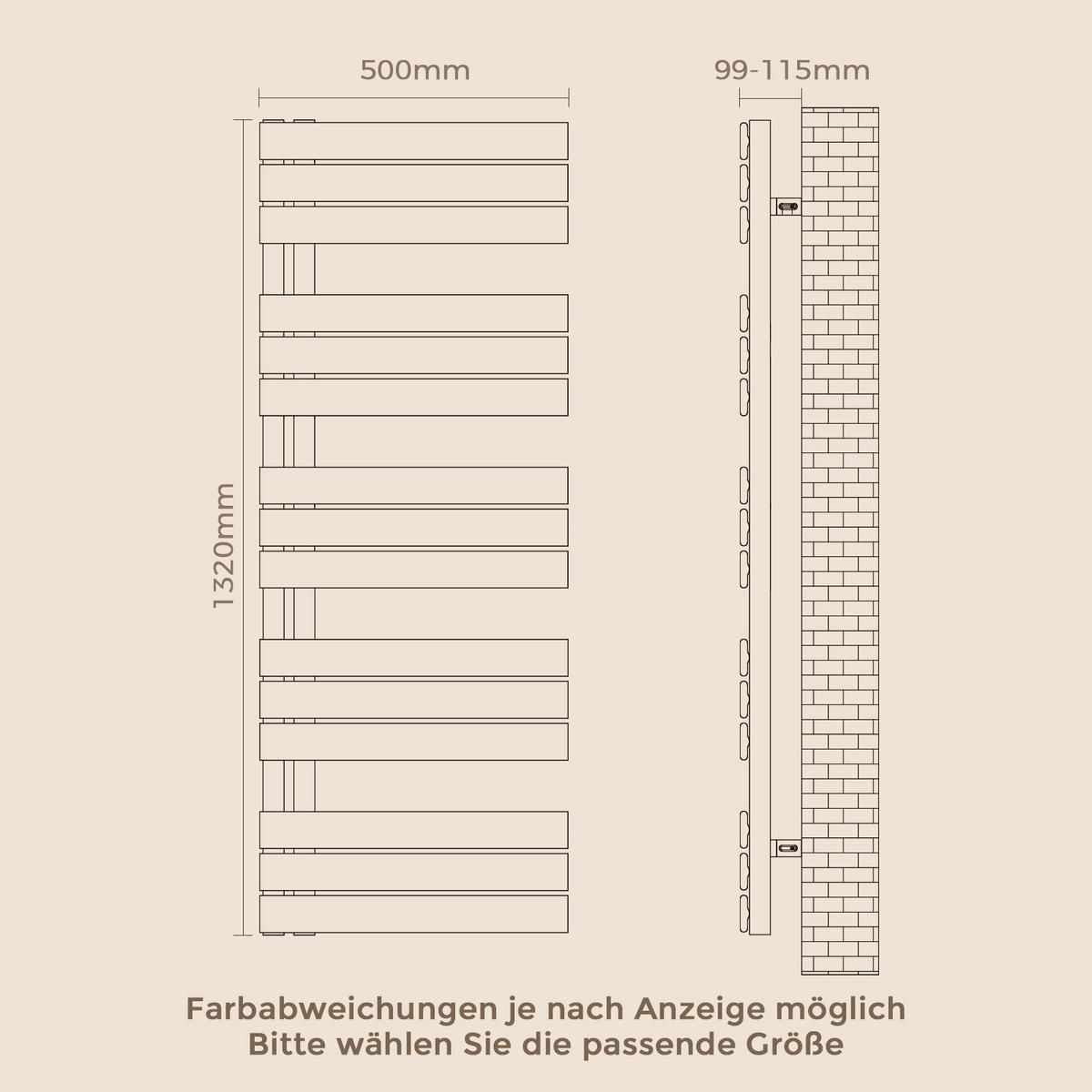 HEIZKÖRPER 132/50 cm Anthrazit Warmwasser aus Stahl 695 W mit Mittelanschluss G1/2" - Anthrazit, Metall (50/132/5.9cm) - S'AFIELINA