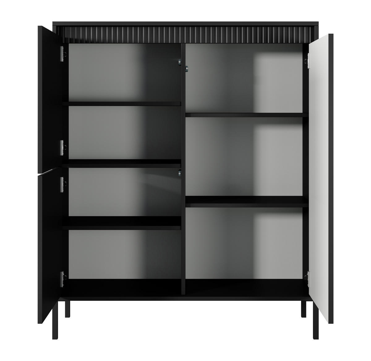 HIGHBOARD Trentinis 3T Schwarz 103,5/123,4/39,5 cm – Geriffelten Fronten - Schwarz, Holzwerkstoff/Metall (103.5/123.4/39.5cm) - AX Living