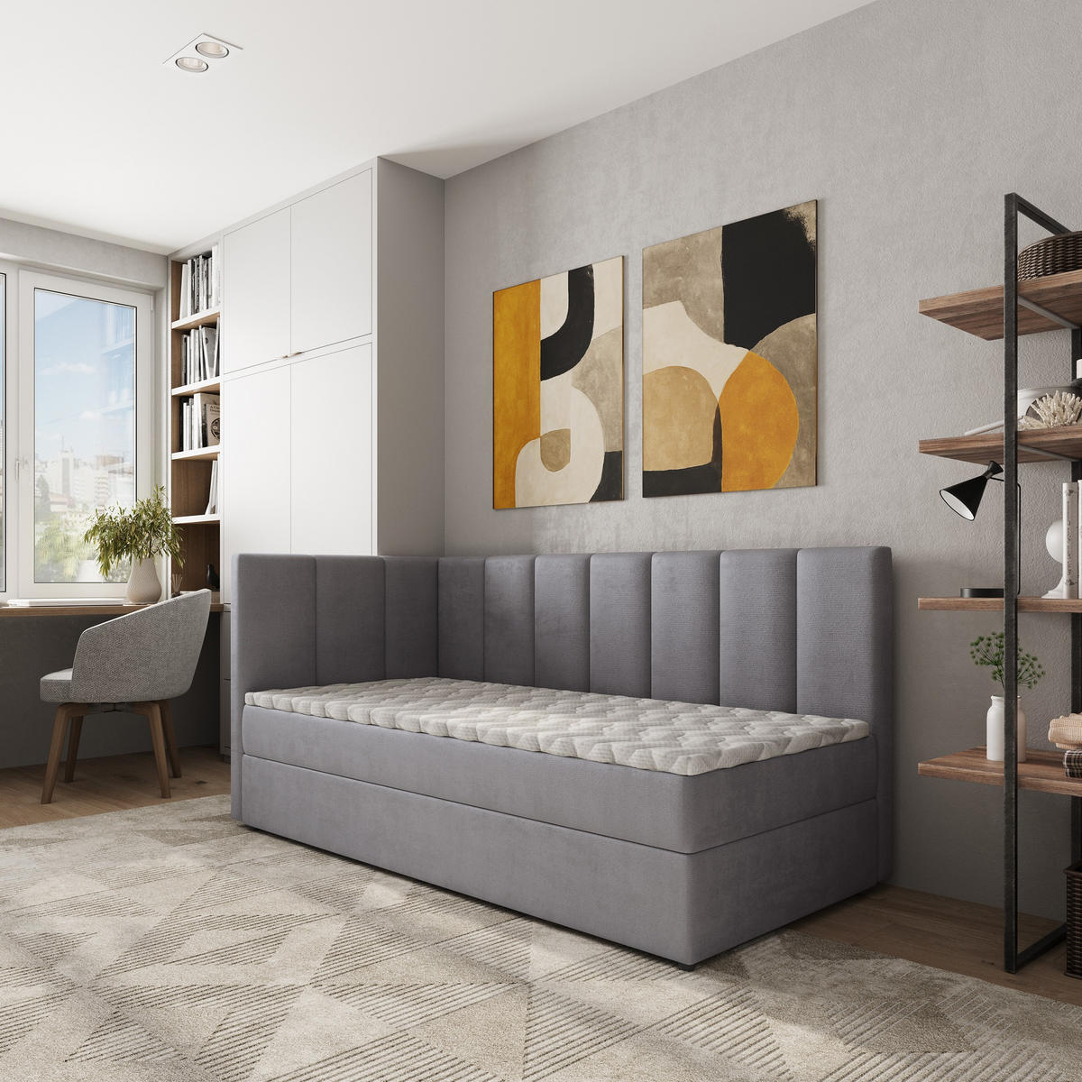 BOXBETT BEVE 80x200 cm mit Matratze und Topper, H2+H3 - Grau - Grau, Holz (80/200cm) - MASSENO