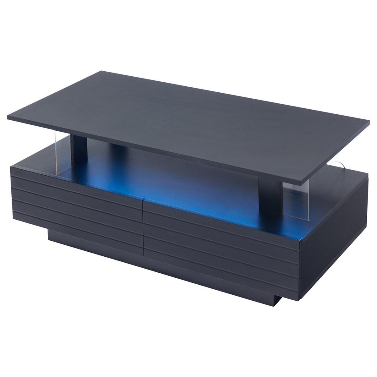 COUCHTISCH rechteckig LED mit Stauraum und Wireless Steuerung - Schwarz, Holz (112.4/60.96/42.5cm) - FLIEKS