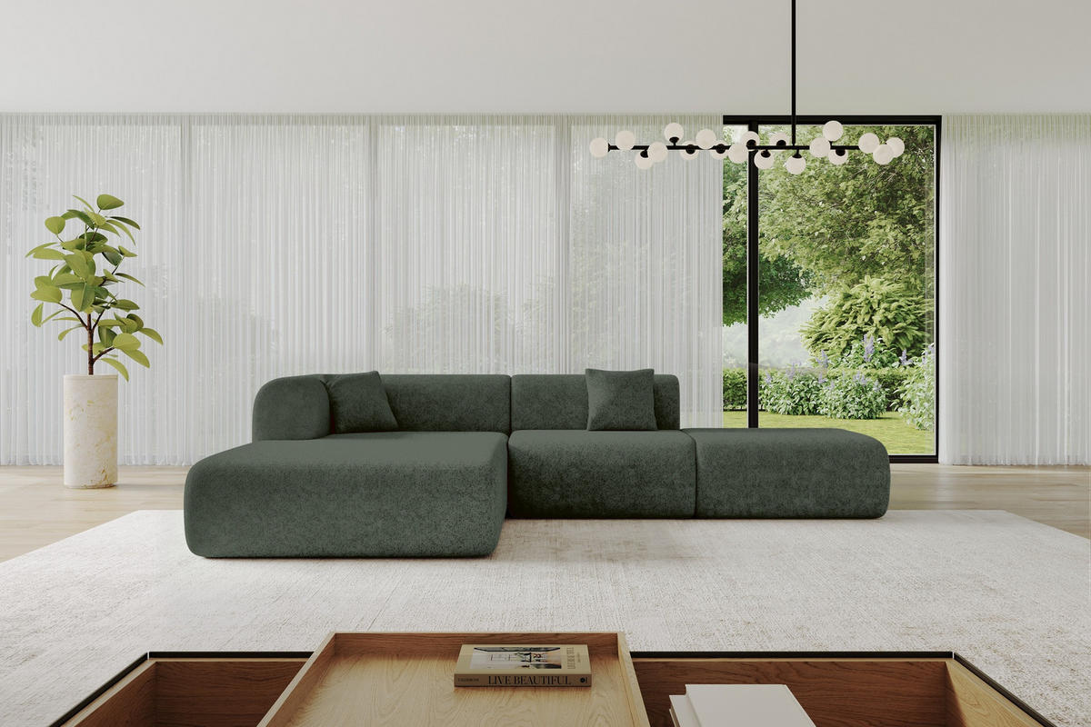 ECKSOFA Ottomane Links OVLY-L 289x176x71 Grün Chenille - Smaragdgrün/Schwarz, Holzwerkstoff/Kunststoff (176/289cm) - ALTDECOR