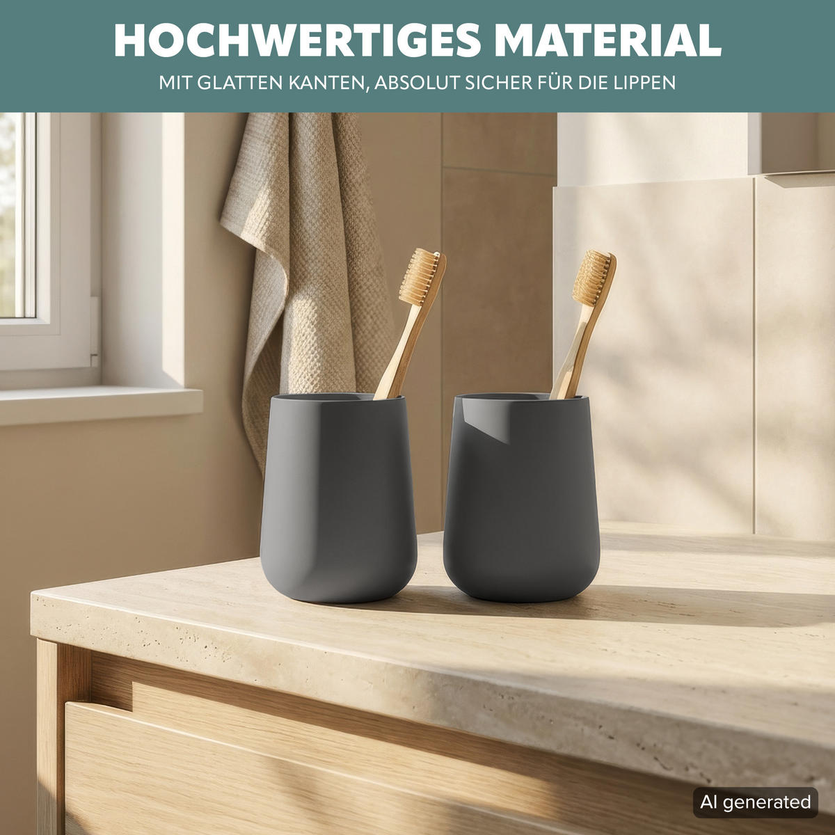 BECHER-SET TESERO 2tlg., Soft-Touch, grau - Grau, Kunststoff (8.5/10.5/8.5cm) - eluno