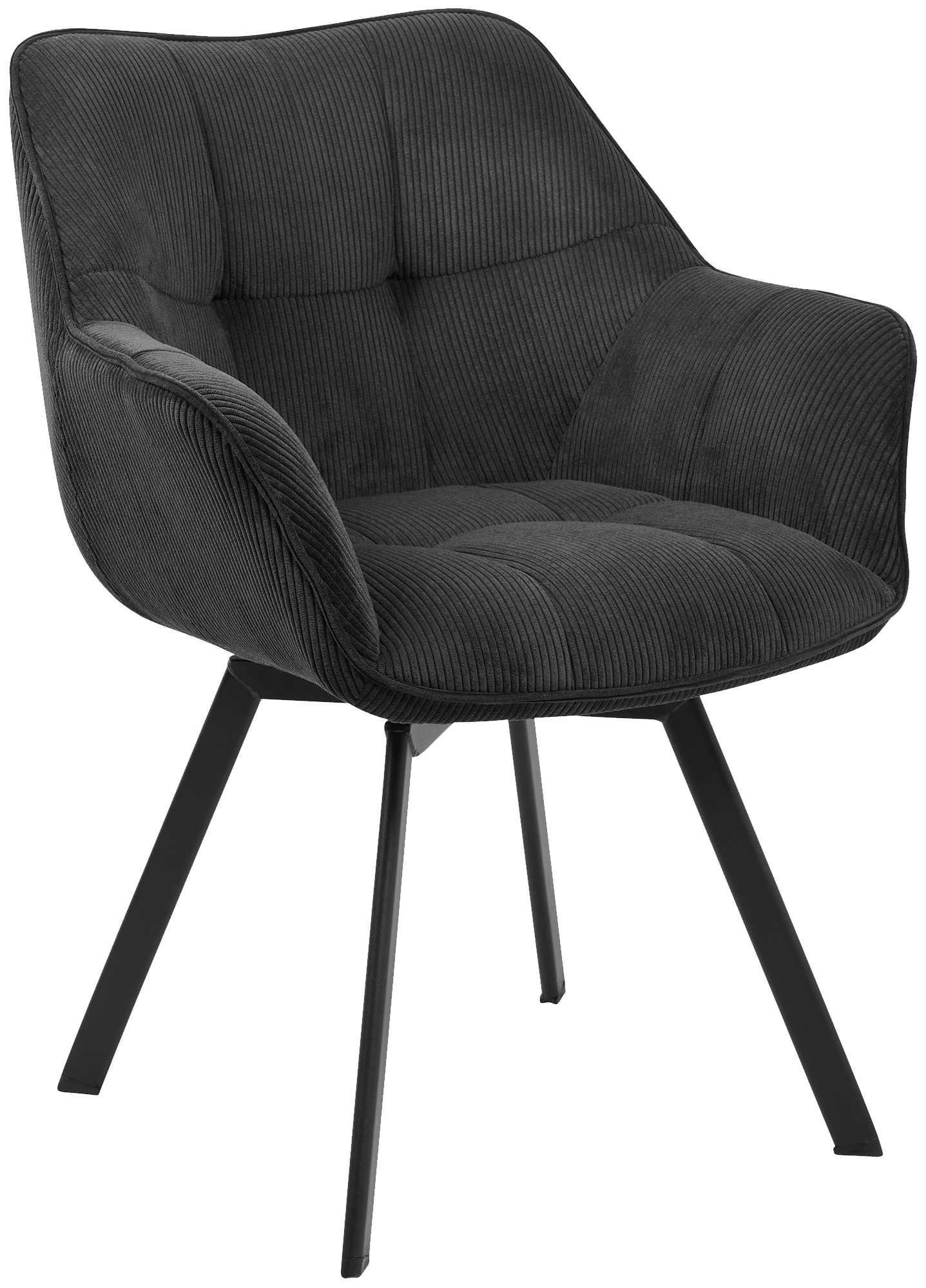 ARMLEHNENSTUHL Cord Schwarz - Schwarz, Textil/Metall (60/81/59cm) - CLP