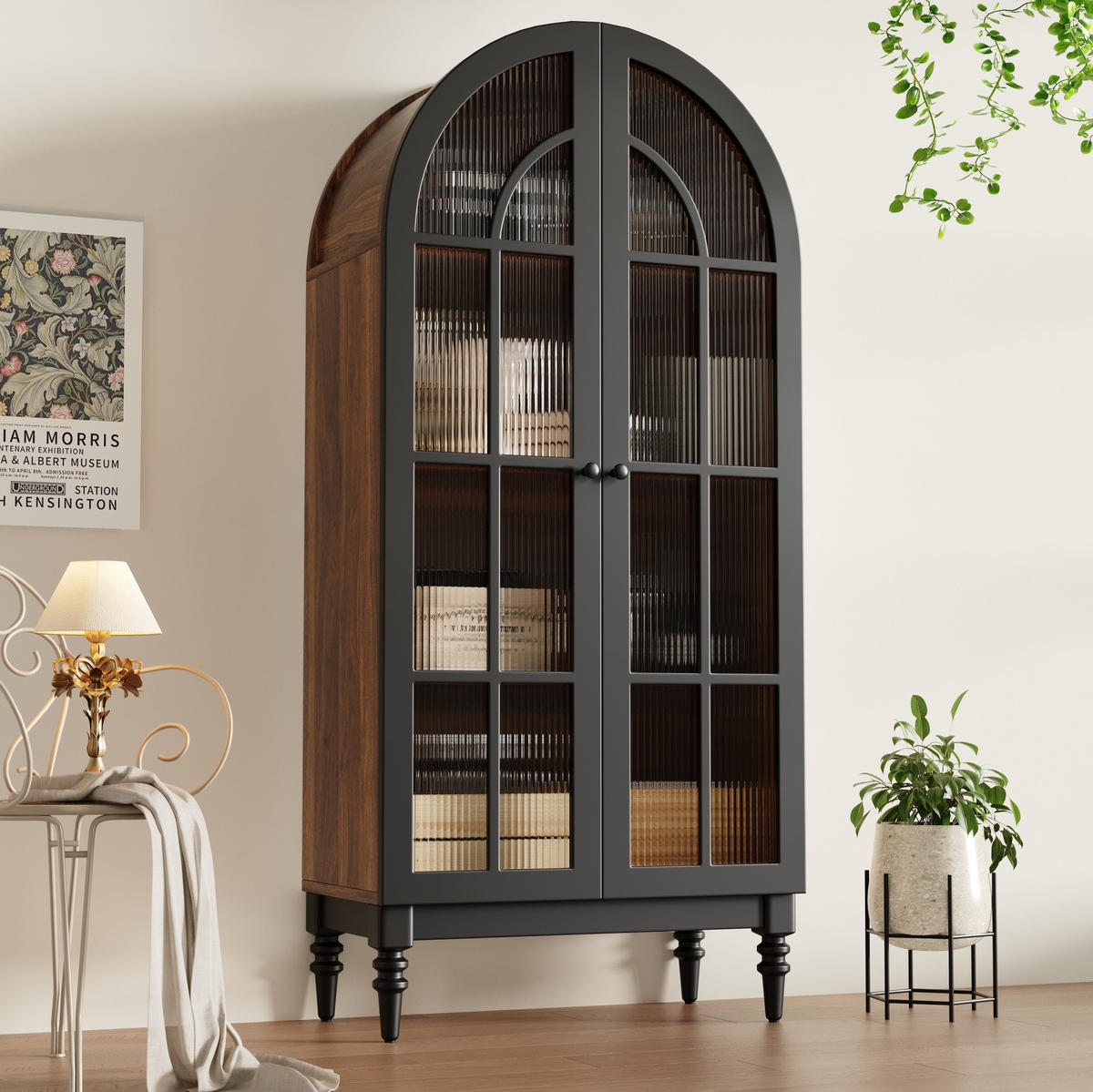 VITRINE 76/35,5/165 cm aus MDF mit Glastüren Schwarz - Schwarz, Holzwerkstoff (76/76/35.5cm) - Modenvie