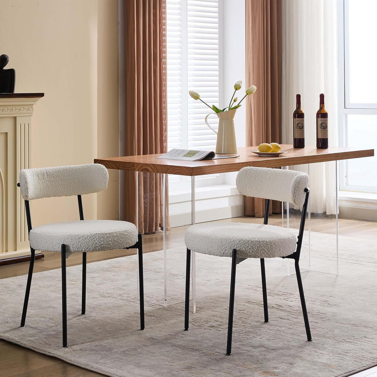 ESSZIMMERSTUHL 2er-Set Bouclé Beige mit geschwungener Rückenlehne - Beige, Metall (65.1/32.1/58.1cm) - Garvee