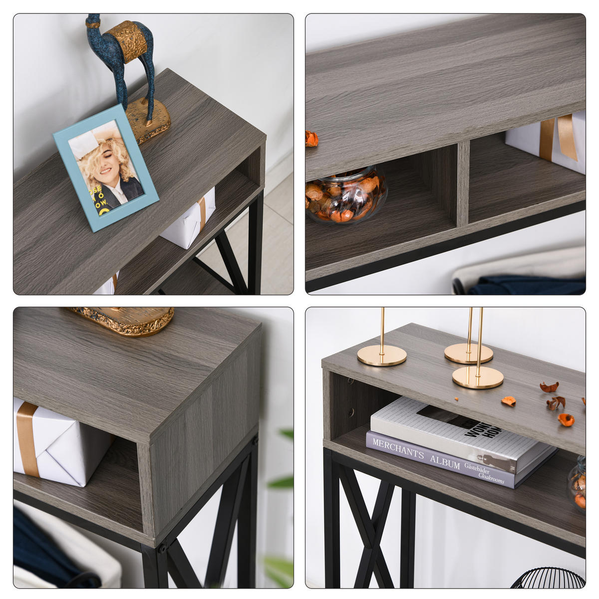 KONSOLENTISCH DE-16755 Industrie-Design mit Ablage Grau - Grau, Holzwerkstoff (120/23/75cm) - ComfortXL