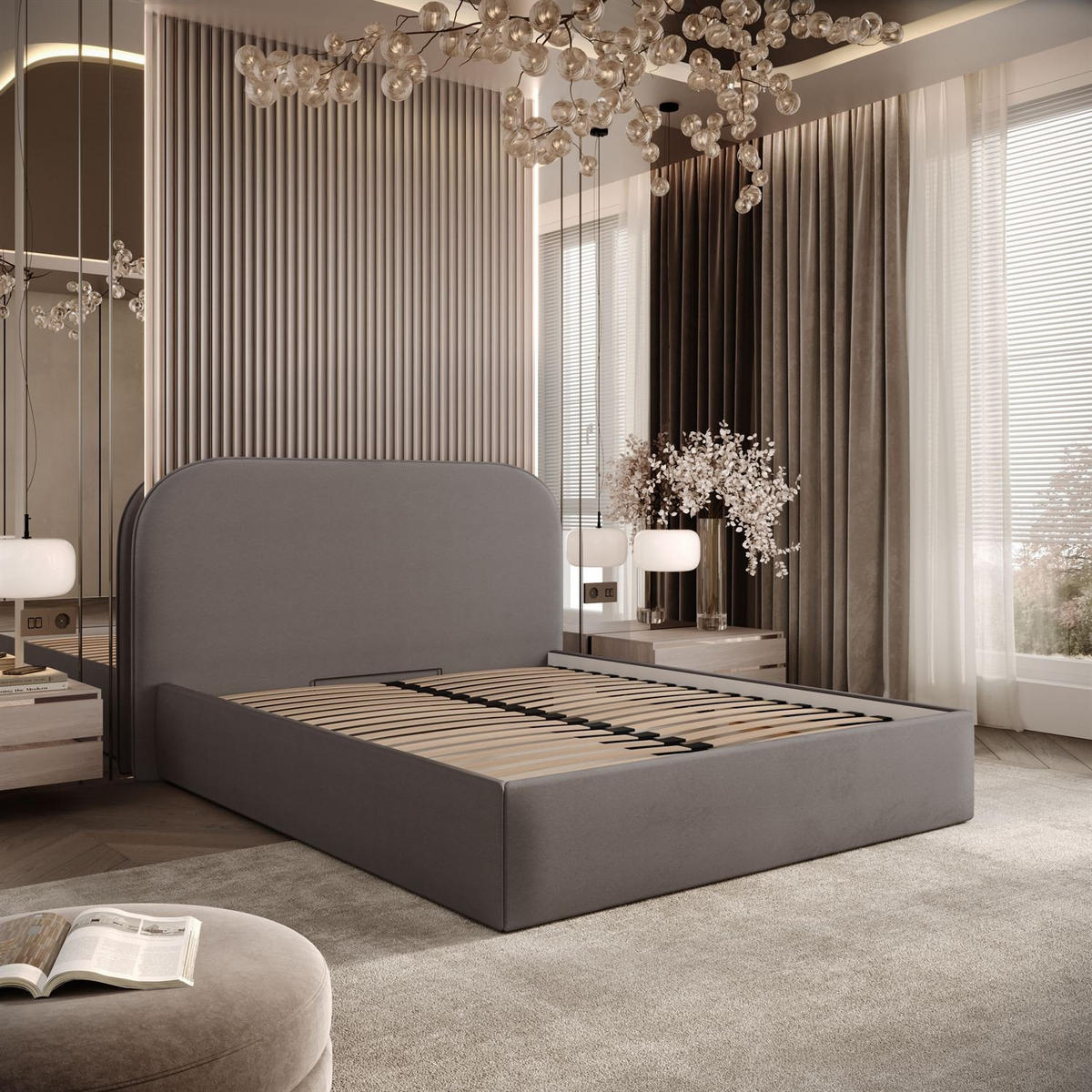 POLSTERBETT OLIMPIA mit Bettkasten 160x200, Castel 20 - Taupe, Textil (160/200cm) - Lookway