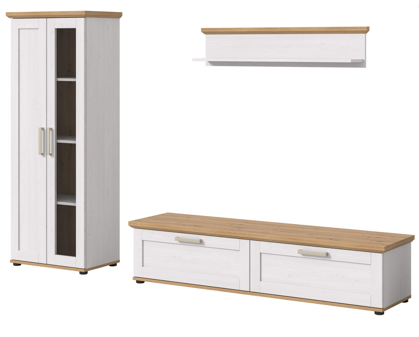 WOHNWAND 3-teilig weiß Lärche, Eiche Artisan 240 cm Landhaus, Schrankwand mit viel Stauraum - Silberfarben/Schwarz, Holzwerkstoff/Kunststoff (240/161/40cm) - Inn.Furn