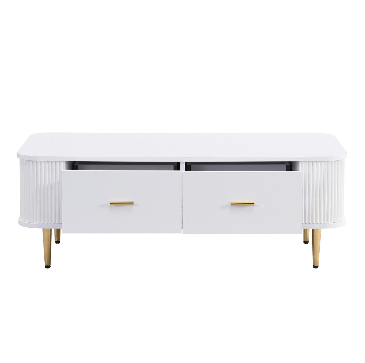 KONFERENČNÍ stolek 105/51/38 cm bílý z MDF se 4 zásuvkami a zaoblenými hranami - bílá, kompozitní dřevo (105/51/38cm) - OKWISH