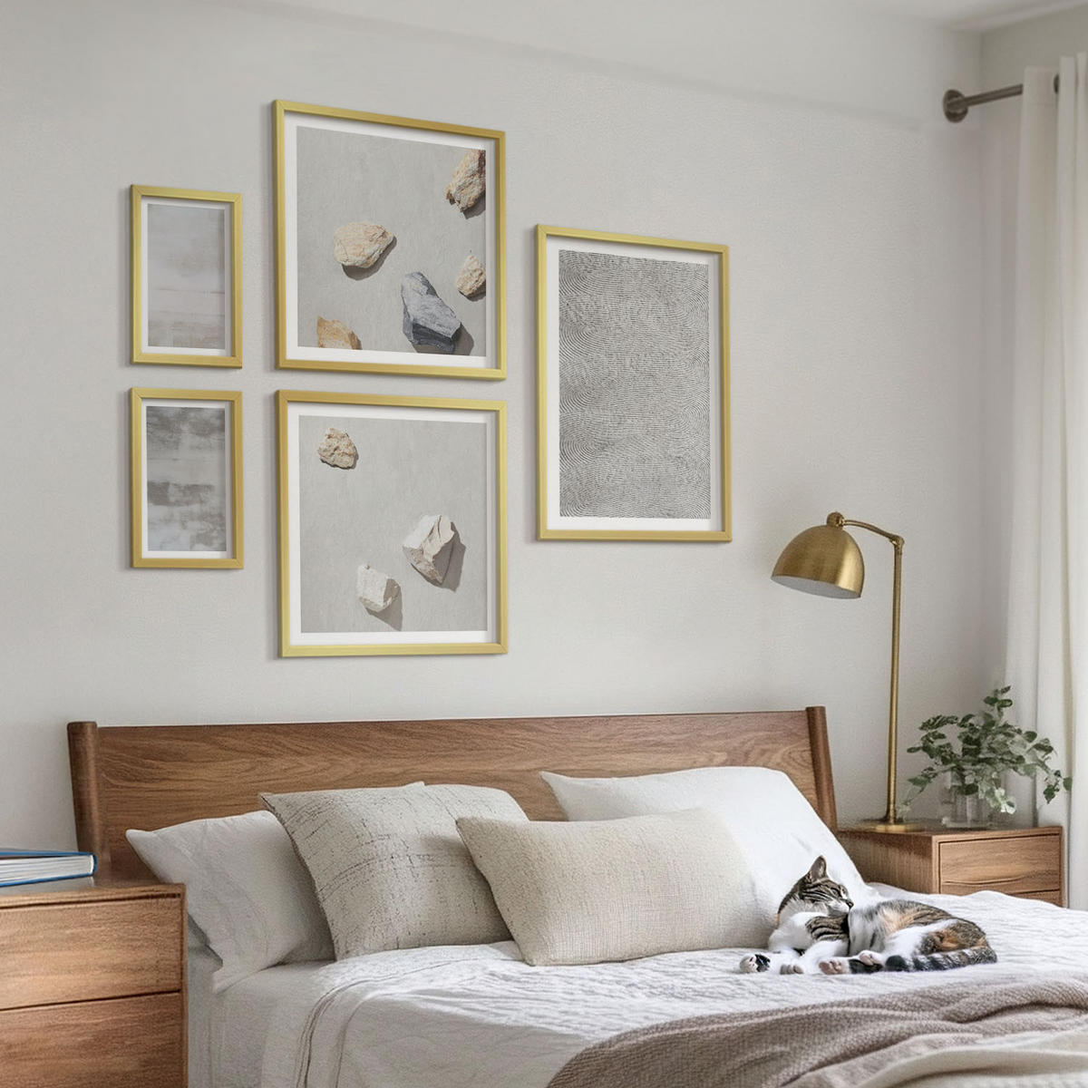 WANDBILDER 5er Set - 50x50 cm & 20x30 cm & 40x60 cm Goldrahmen - Moderne minimalistische Texturen - Goldfarben, Kunststoff (40/60cm) - ArtPrintCave
