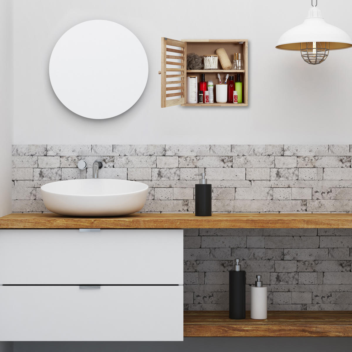 WANDSCHRANK - Hellbraun, Holz (42/42/18cm) - Relaxdays