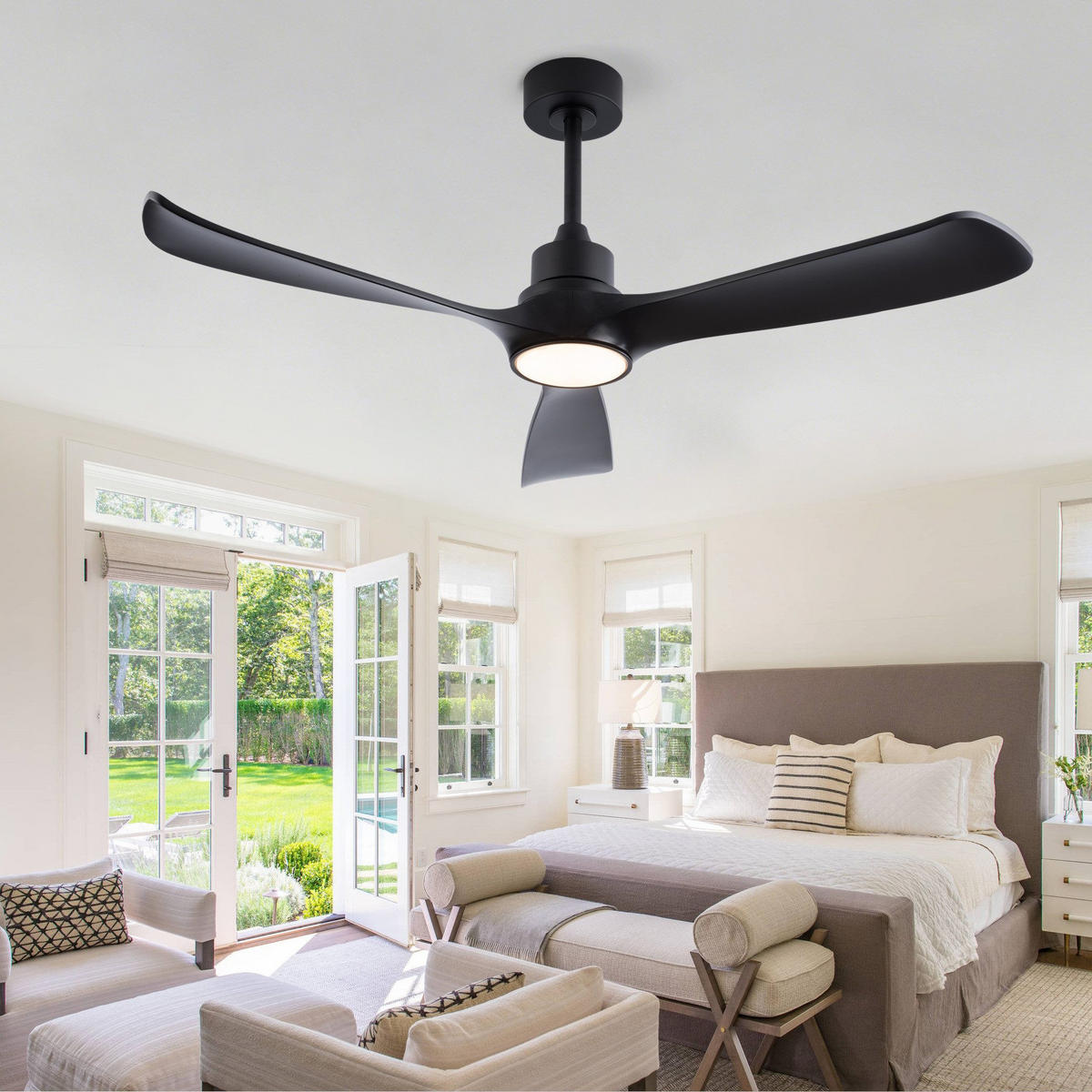DECKENVENTILATOR & LED Beleuchtung Vor-/Rücklauf reversibler DC-Motor - Schwarz, Kunststoff (132/132/45.7cm) - BEXEVUE