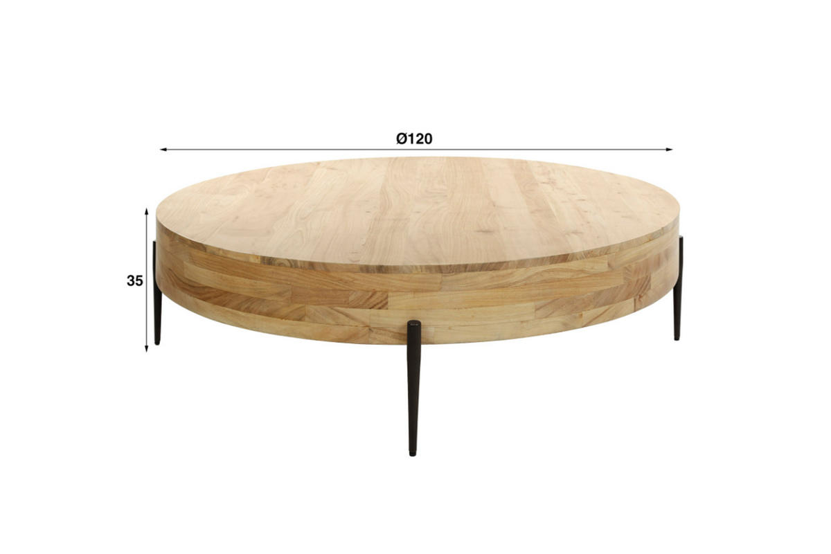 COUCHTISCH NAPO Braun Akazie - Schwarz/Braun, Holz/Metall (120/120/35cm) - KAWOLA