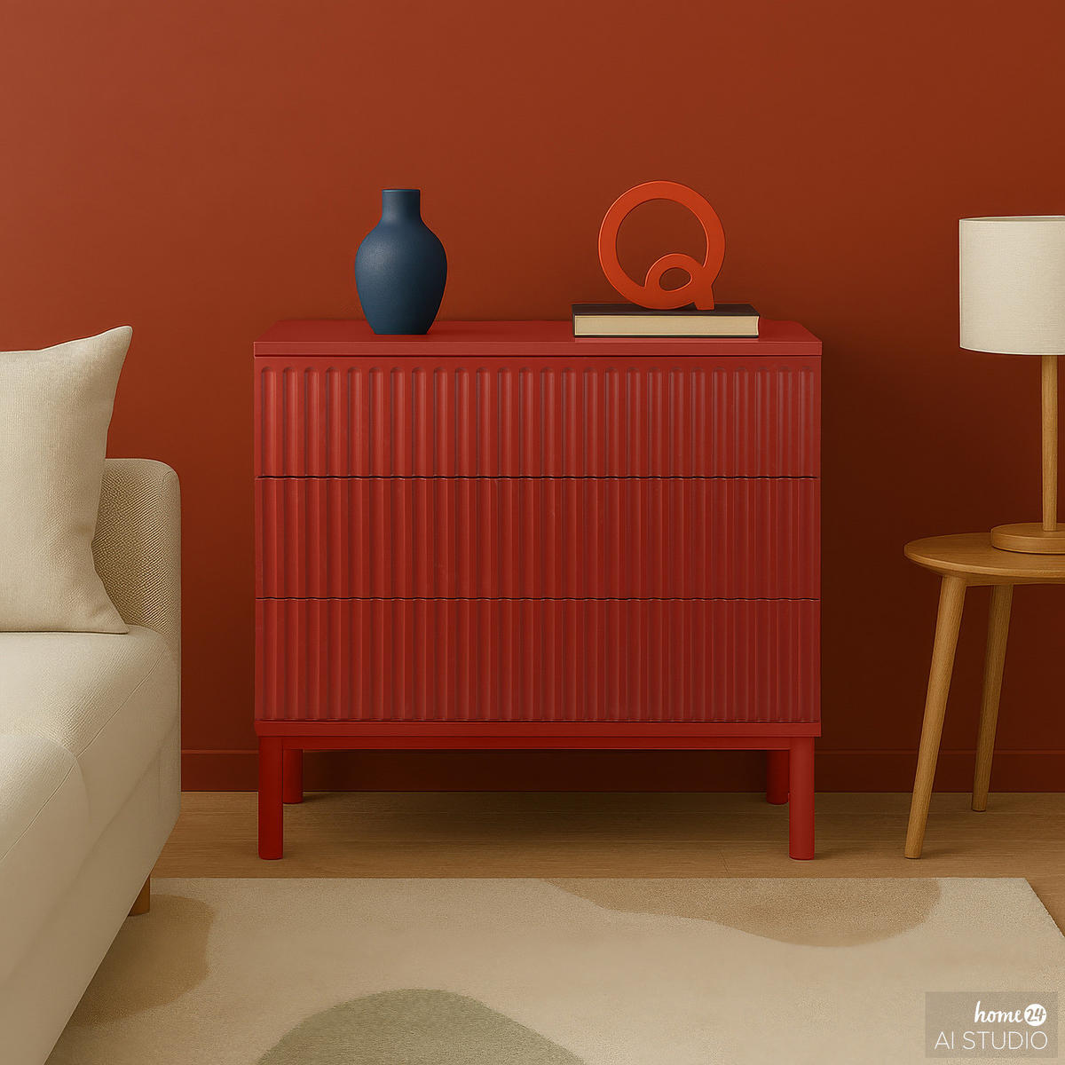 KOMMODE - Teilmassivholz - Rot, Holz/Holzwerkstoff (80/80/40cm) - home24
