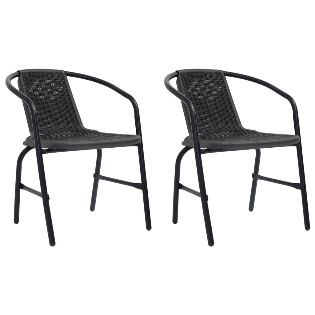 GARTENSTÜHLE 2 Stk. Kunststoff Rattan-Optik und Stahl 110 - Schwarz, Metall (62/74/55cm) - furnicato