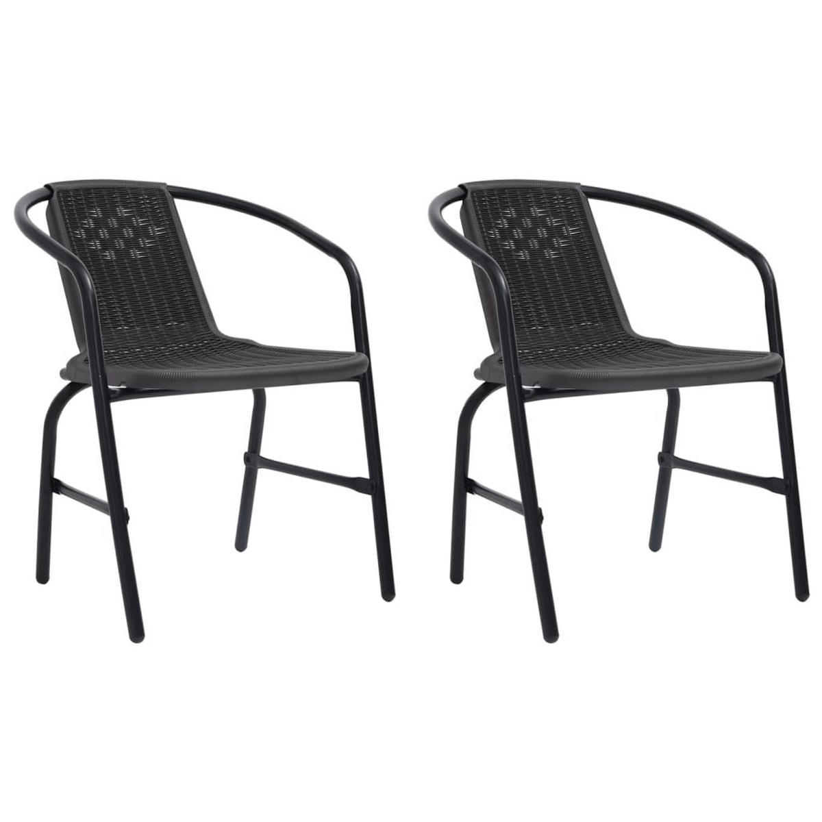GARTENSTÜHLE 2 Stk. Kunststoff Rattan-Optik und Stahl 110 - Schwarz, Metall (62/74/55cm) - furnicato