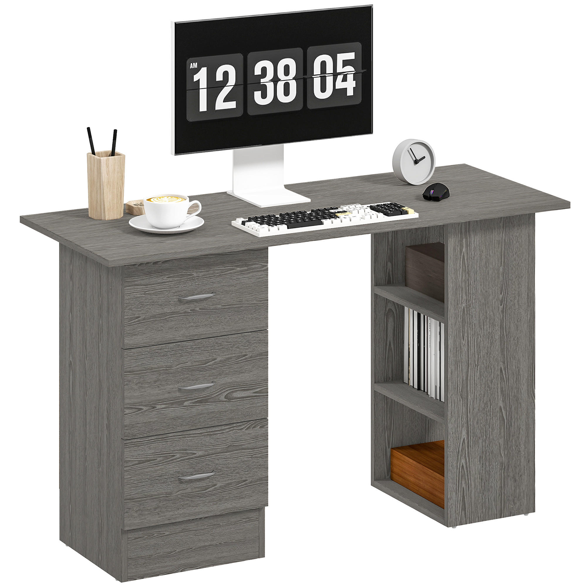 SCHREIBTISCH Grau mit 3 Schubladen und 3 Regalfächern 120/49/72 cm - Grau, Holzwerkstoff (49/120/72cm) - PANGIVO