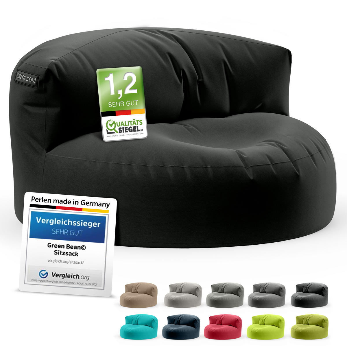 INDOOR OUTDOOR SITZSACK Lounge Sofa - Schwarz, Textil (90/50/50cm) - Green Bean