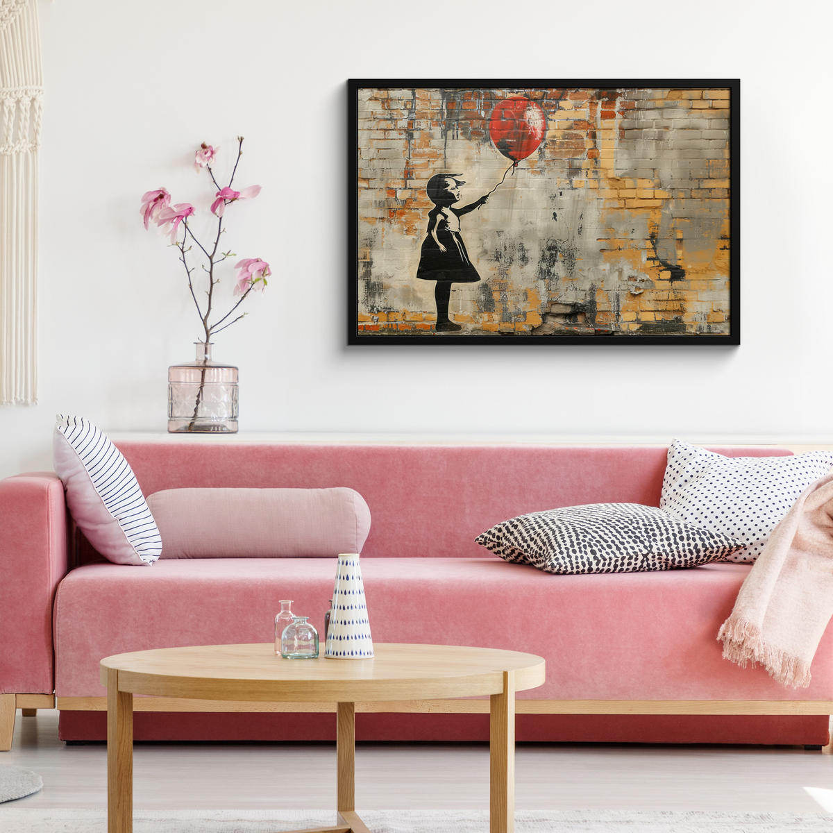 ZARÁMOVANÝ PLAGÁT Graffiti - Banksy - Dievča - Street art 90x60 cm - piesková, papier (90/60cm) - MuchoWow