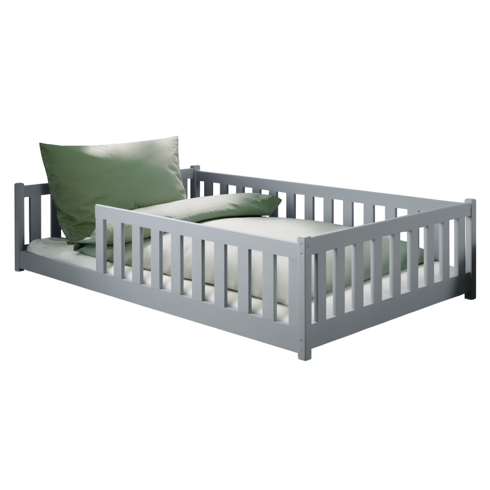 BODENBETT 120x200 cm in Aschgrau mit Matratze - Hellgrau, Holz (120/200cm) - Kids Collective