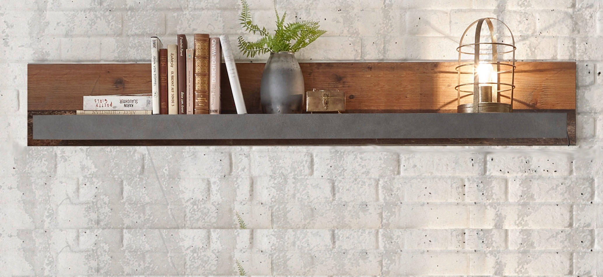 WANDBOARD Old Used Wood Shabby Design mit grau, Wandregal, 153 x 23 cm - Braun/Grau, Holzwerkstoff (153/23/18cm) - Furn.Design