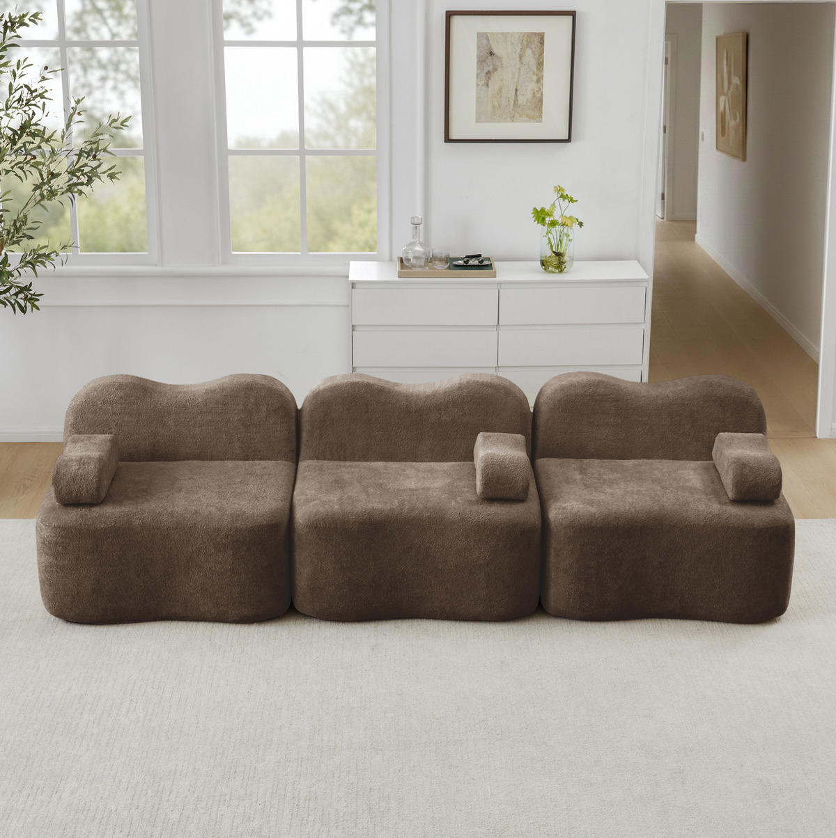 SOFA 288/98/70 cm in Braun aus Samt, modular und rahmenlos - Braun, Textil (98/70/288cm) - Flora Grace