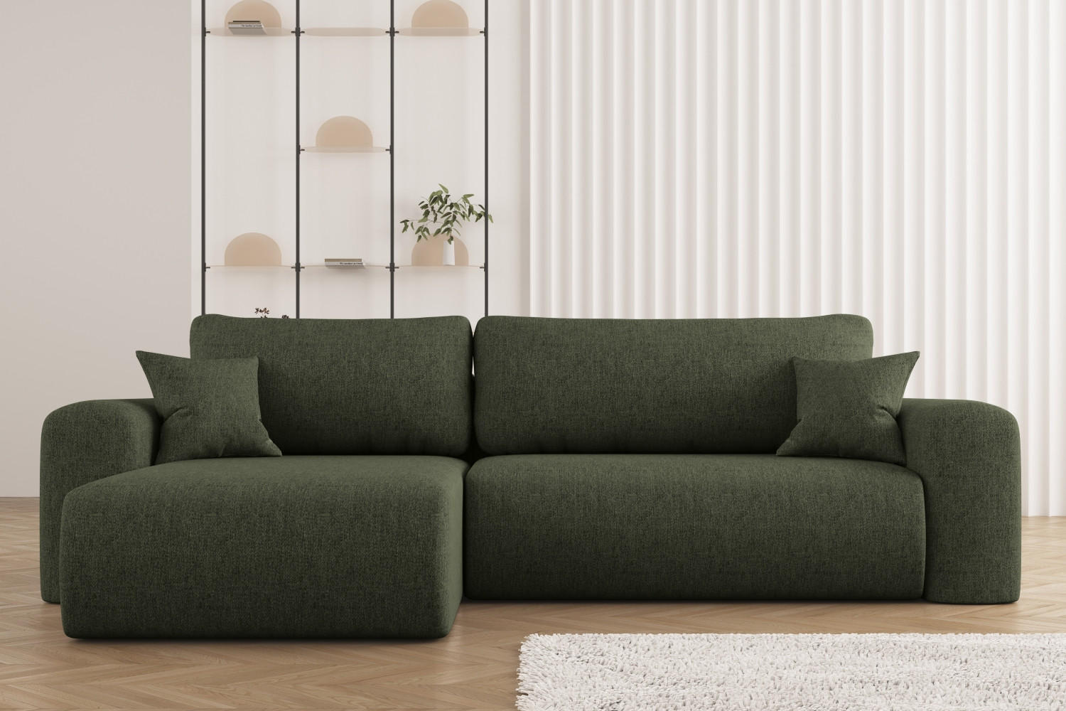 ECKSOFA Mit Schlaffunktion Und Bettkasten L-förmiges Sofa Capri Stoff Verita Links Dunkelgrün - Dunkelgrün, Holz (145/272cm) - Kaiser Möbel