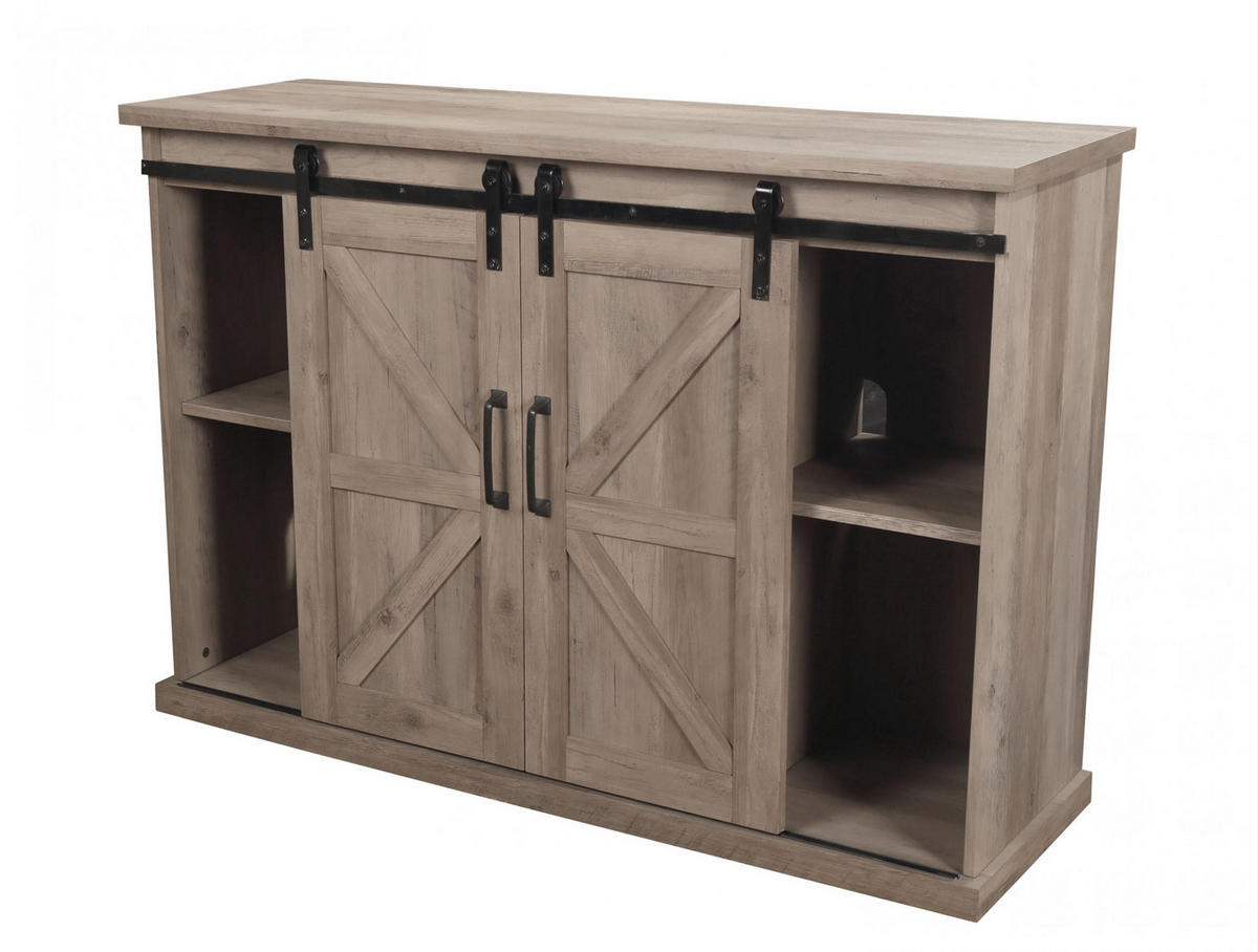 ELEKTROKAMIN in rustikaler Anrichte Hellbraun mit elektrischem Kamin und Heizung 2000 W - Hellbraun, Glas (137/82/40cm) - Purline
