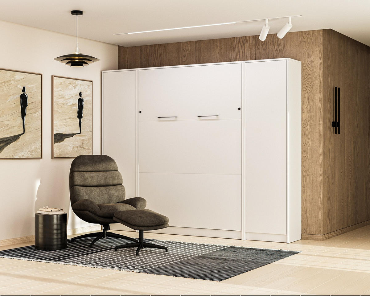 SCHRANKBETT Wandklappbett vertikal SBV 140x200 mit Gasdruckfedern - Weiß - Weiß, Holzwerkstoff (140/200cm) - QMM TraumMöbel