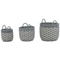 BLUMENKORB 3er-Set Rattan grau/weiß rund 49-37/39-30/31-24 cm Gefira - Weiß/Grau, Kunststoff (50cm) - Beliani