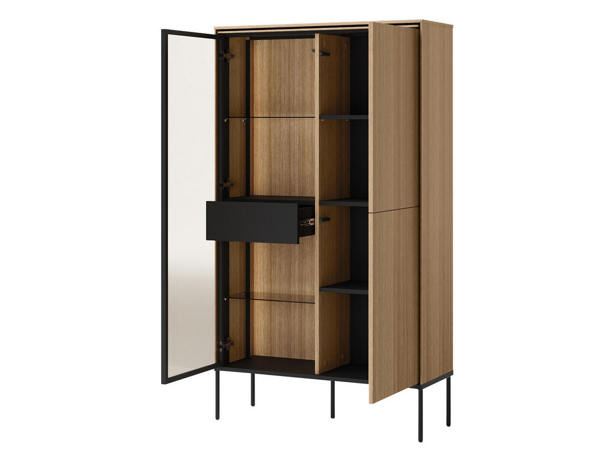 VITRINE 2D1W Visso VI-01 - Eichefarben/Schwarz, Holzwerkstoff/Metall (91/158/34cm) - MIRJAN24