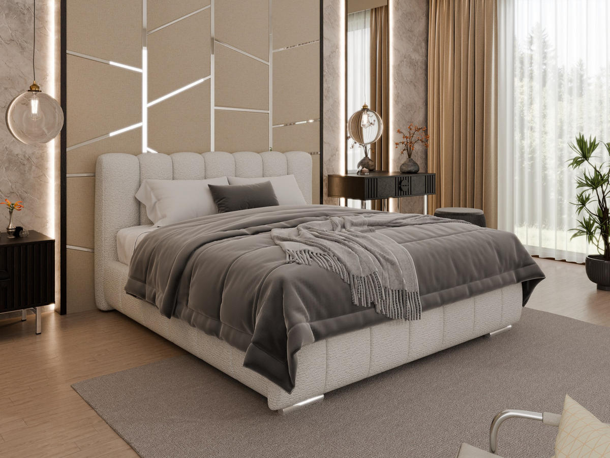POLSTERBETT Zaira 160x200cm – Elegantes Polsterbett für modernen Wohnstil , Taschenfederkernmatratze Pocket (19cm), cappuccino - Cappuccino, Holz (160/200cm) - Panda Möbel