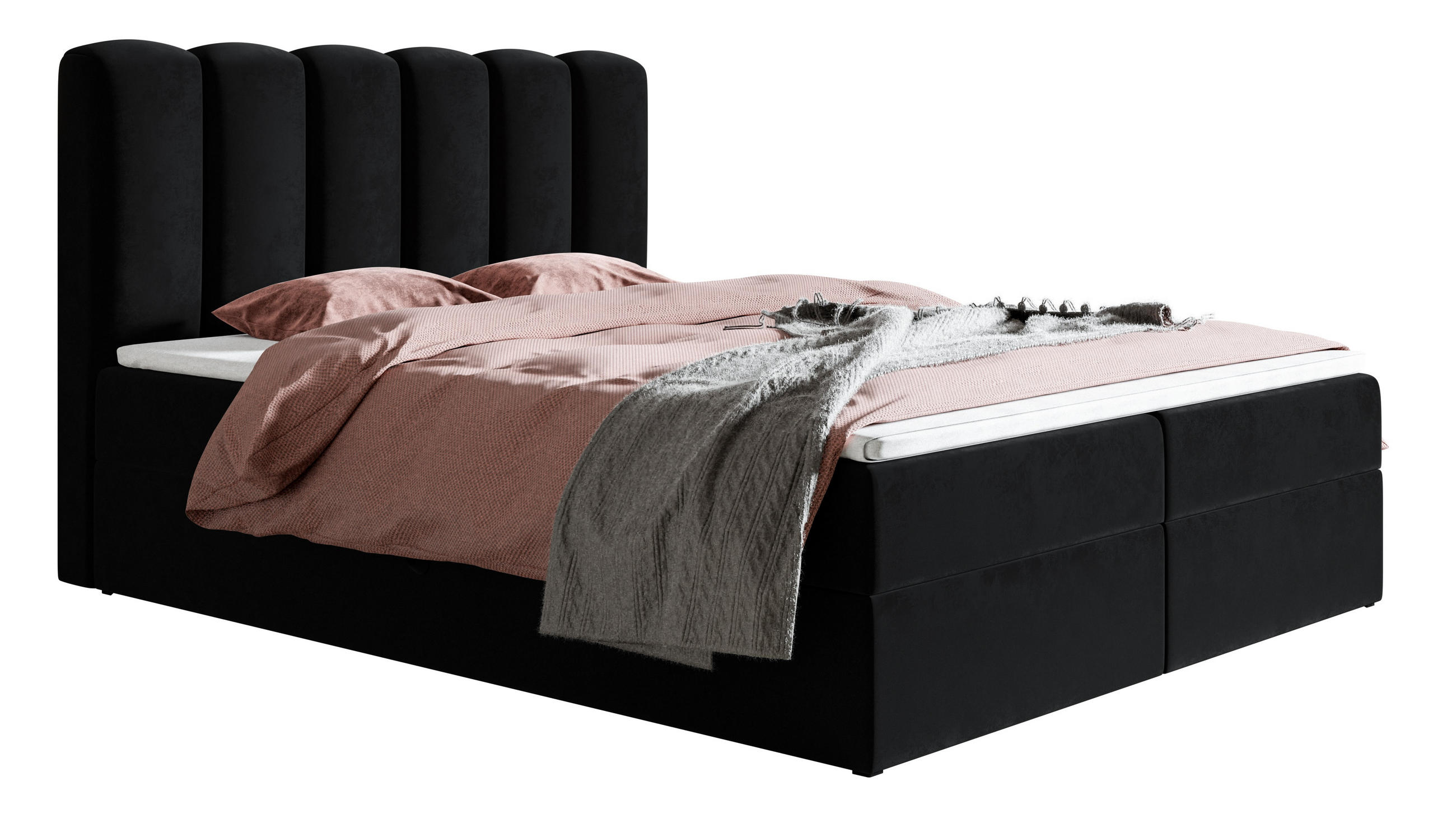 BOXSPRINGBETT 180x200 Rimini mit Matratze und Bettkasten, Schwarz - Schwarz, Holz/Textil (180/200cm) - Emporius