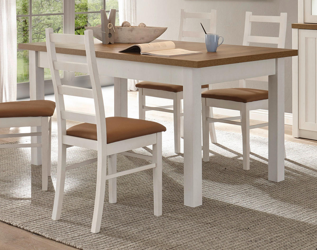 ESSTISCH weiß Pinie, Eiche hell Landhaus, Küchentisch ausziehbar 160 - 200 cm - Eichefarben/Weiß, Holzwerkstoff (200/90/82cm) - Furn.Design