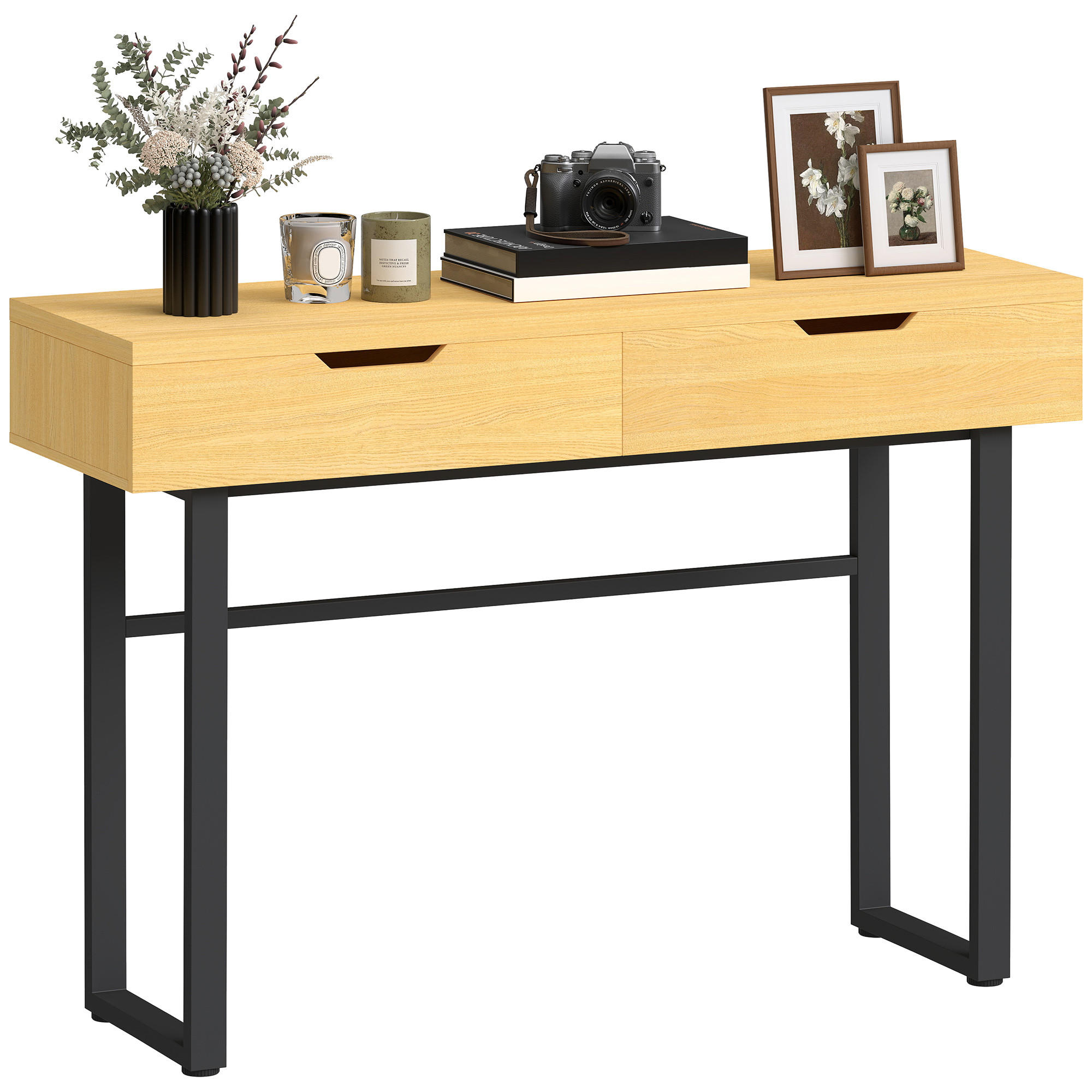 KONSOLENTISCH Schmaler Flurtisch mit 2 Schubladen, Metallrahmen, für Flur 110 x 35 x 76,5 cm Natur - Naturfarben, Holzwerkstoff (110/76.5/35cm)