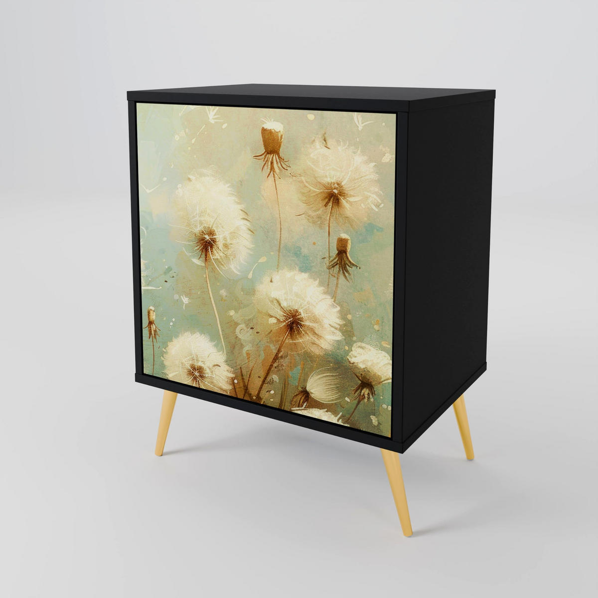 SIDEBOARD DREAMY MEADOW, Schwarz, 57,5x42x70,5 cm, Schwarze Metall-Sternfüße - Multicolor/Schwarz, Holzwerkstoff/Metall (57.5/70.5/42cm) - SpaceRebels