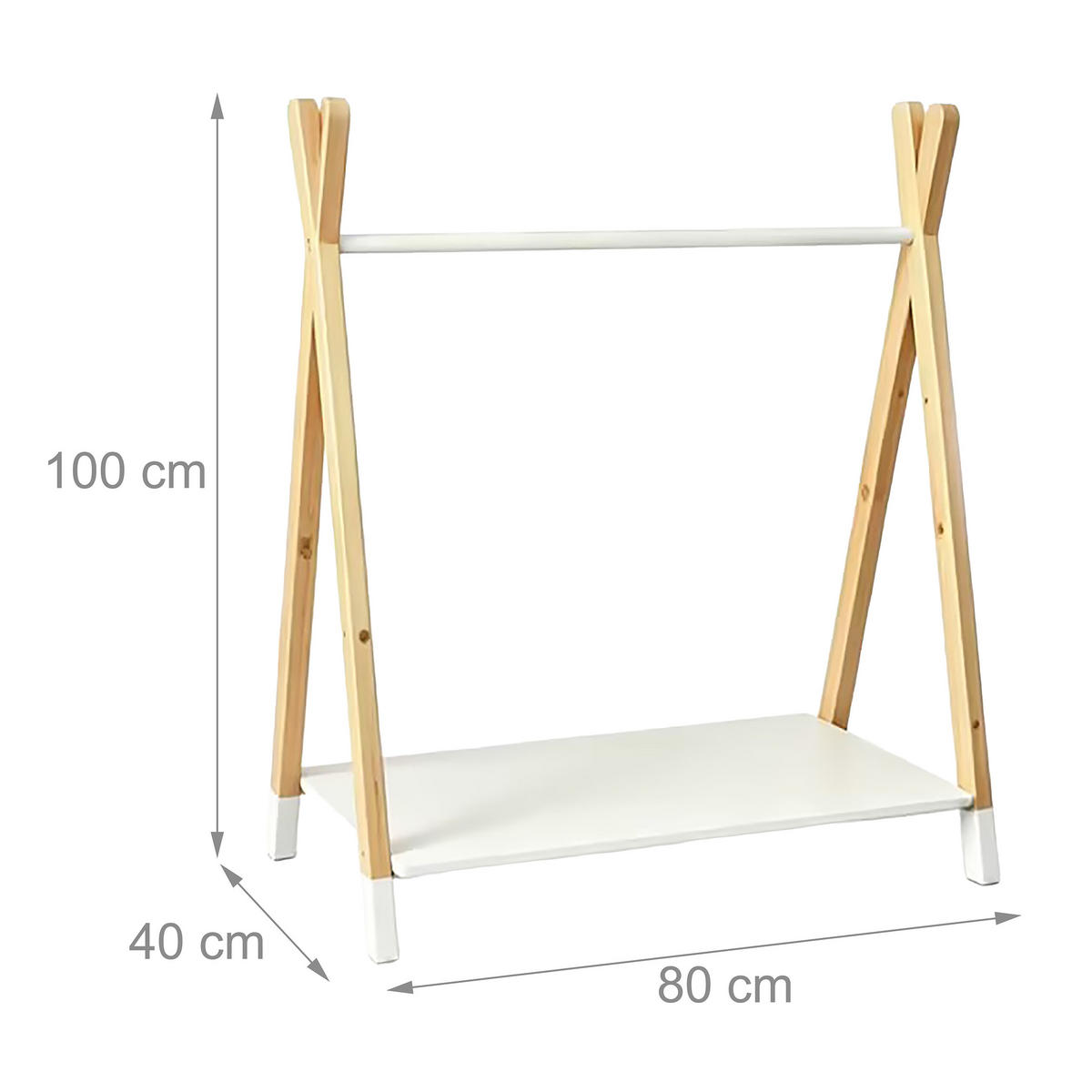 STOJAN Prírodná biela na oblečenie pre deti borovicové drevo - biela, drevo/kompozitné drevo (80/100/40cm) - Relaxdays