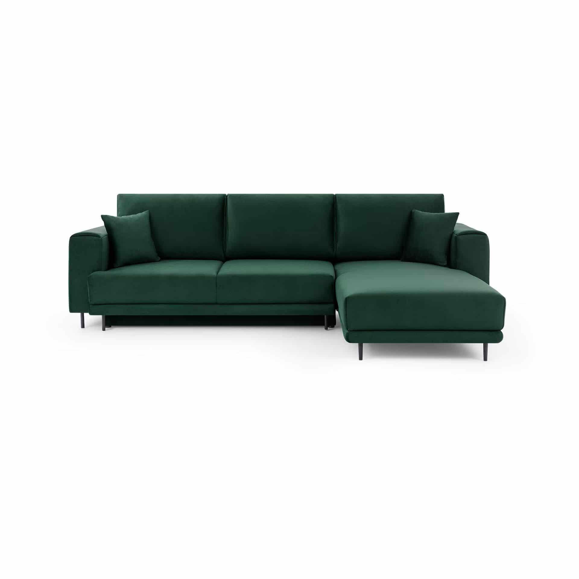 ECKSOFA mit Schlaffunktion und Bettkasten, Loco-Stoff - Dunkelgrün/Schwarz, Textil/Metall (190/289cm) - Eltap