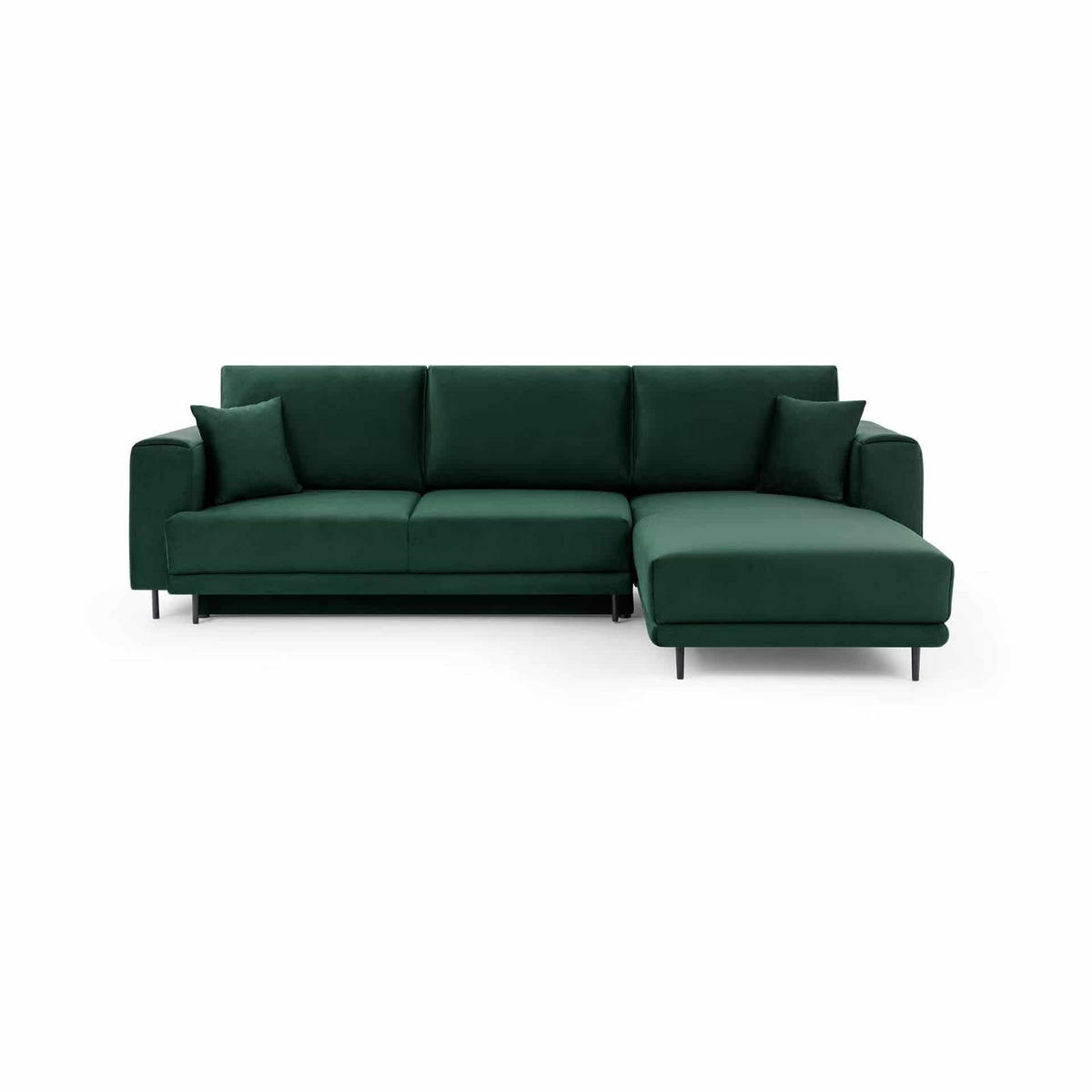 ECKSOFA mit Schlaffunktion und Bettkasten, Loco-Stoff - Dunkelgrün/Schwarz, Textil/Metall (190/289cm) - Eltap