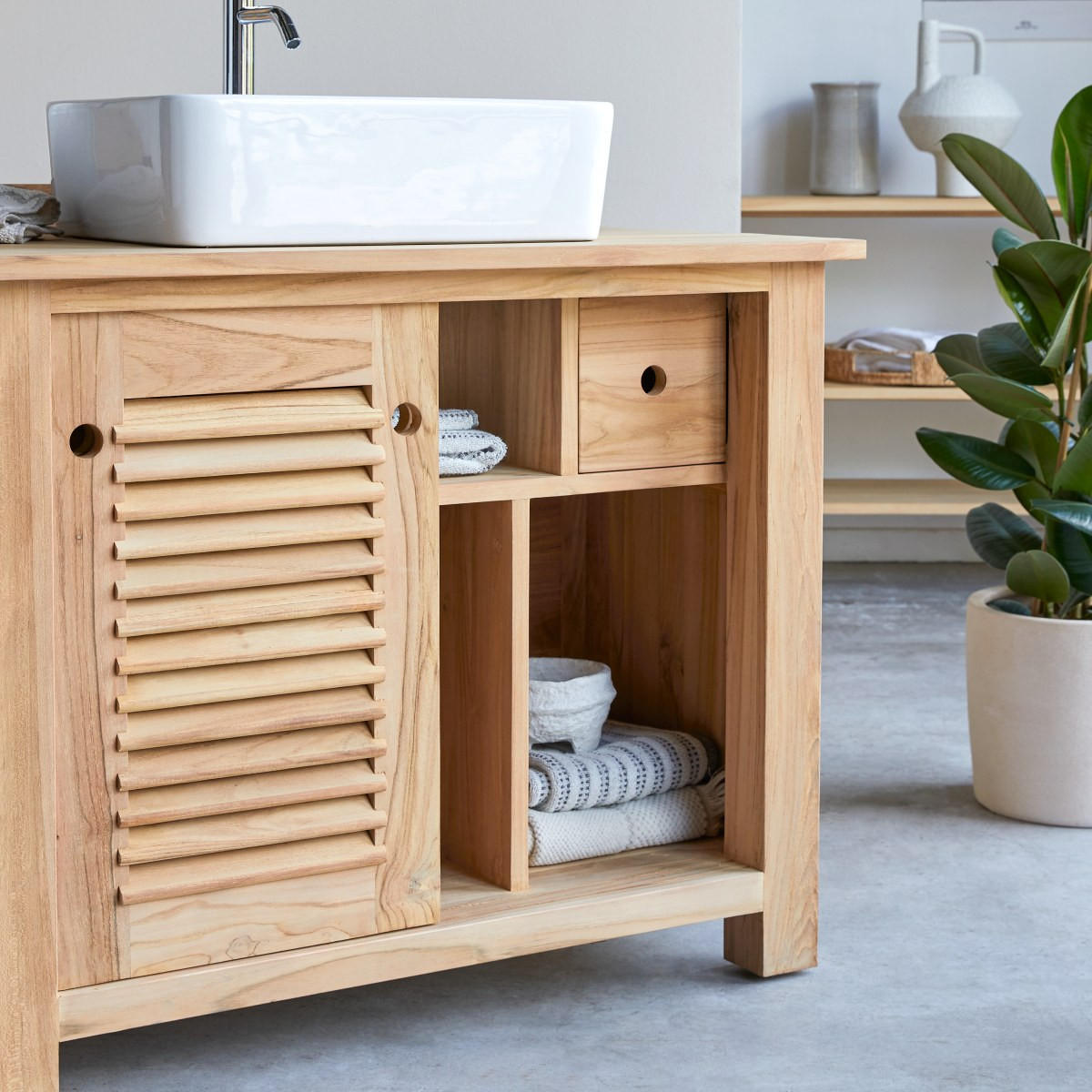 WASCHTISCHUNTERSCHRANK Coline Natur aus Teak - Naturfarben, Holz (95/80/57cm) - Tikamoon