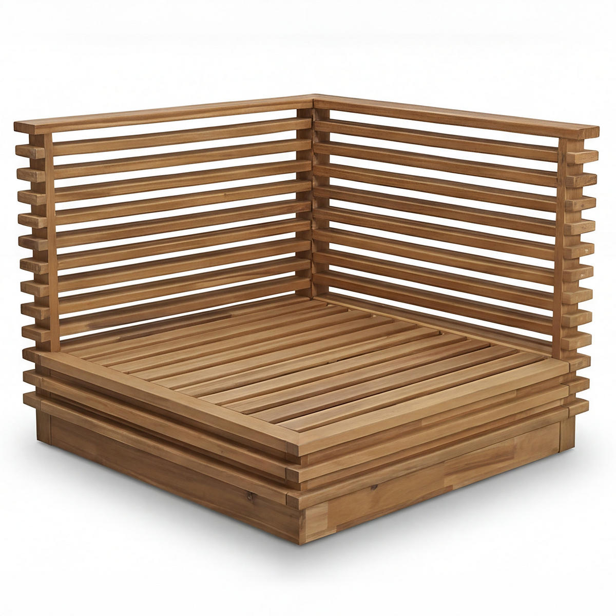 LOUNGEECKE - Akazie massiv / Webstoff - Braun / Grau - Beige, Holz/Textil (75/64/75cm) - home24