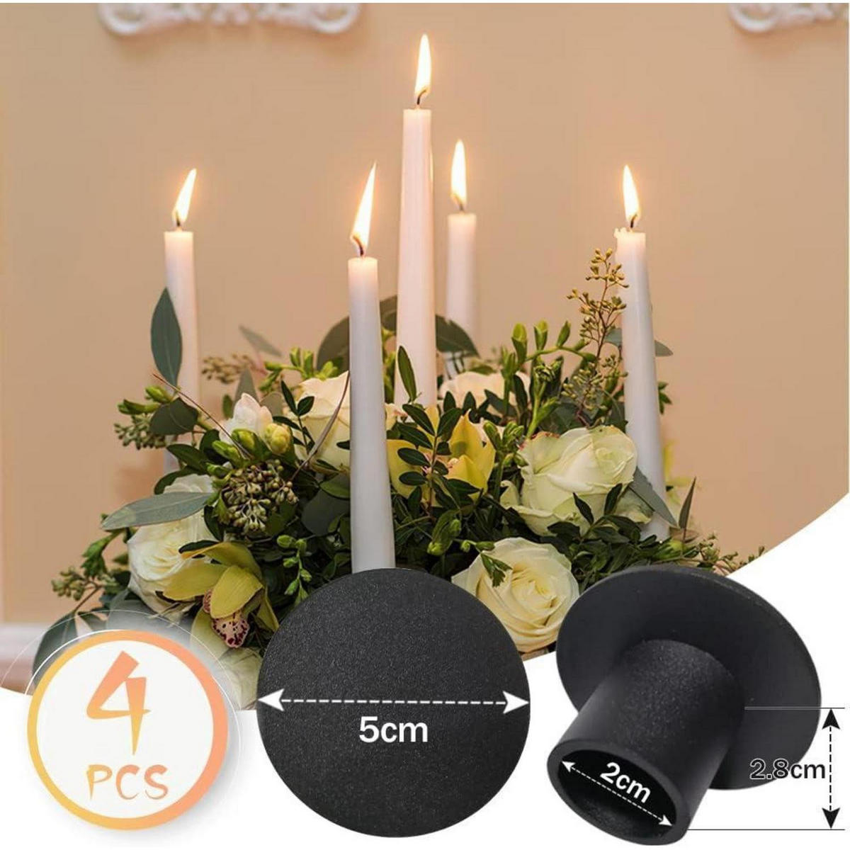 KERZENSTÄNDER 4-teiliges Set Schwarz Metall - Schwarz, Metall (5/2.8/5cm)