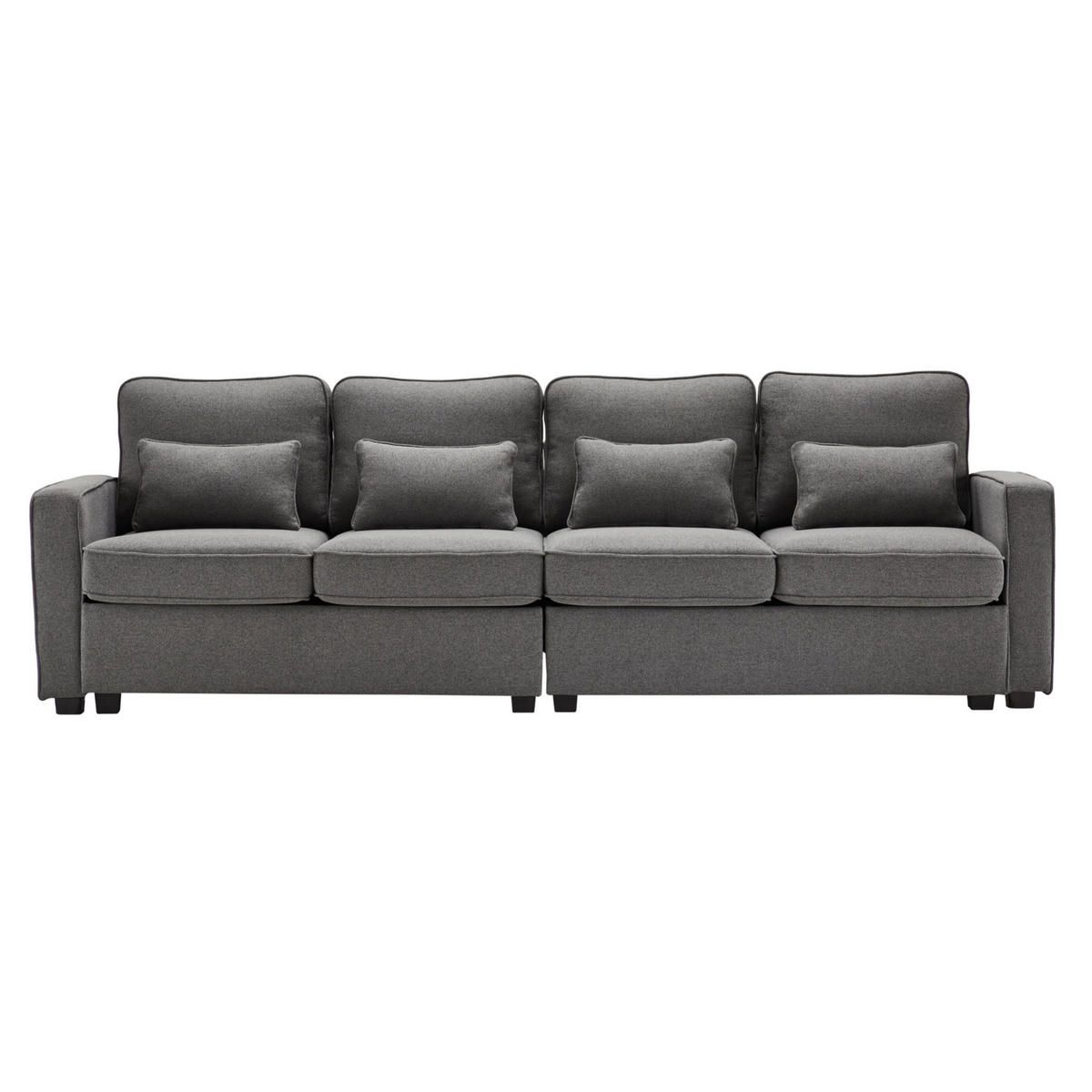 4-SITZER Sofa Leinenstoff mit Armlehnentaschen und 4 Kissen 264/83/87 cm Dunkelgrau - Dunkelgrau, Textil (87/264/83cm) - Redom